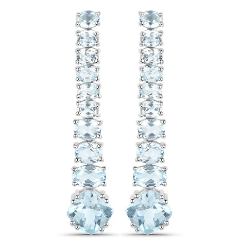 18K White Gold Plated 8.52 Carat Genuine Blue Topaz .925 Sterling Silver Earrings - Image 2