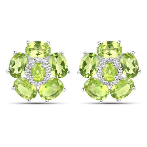 18K White Gold Plated 9.26 Carat Genuine Peridot and White Topaz .925 Sterling Silver Earrings - Image 2