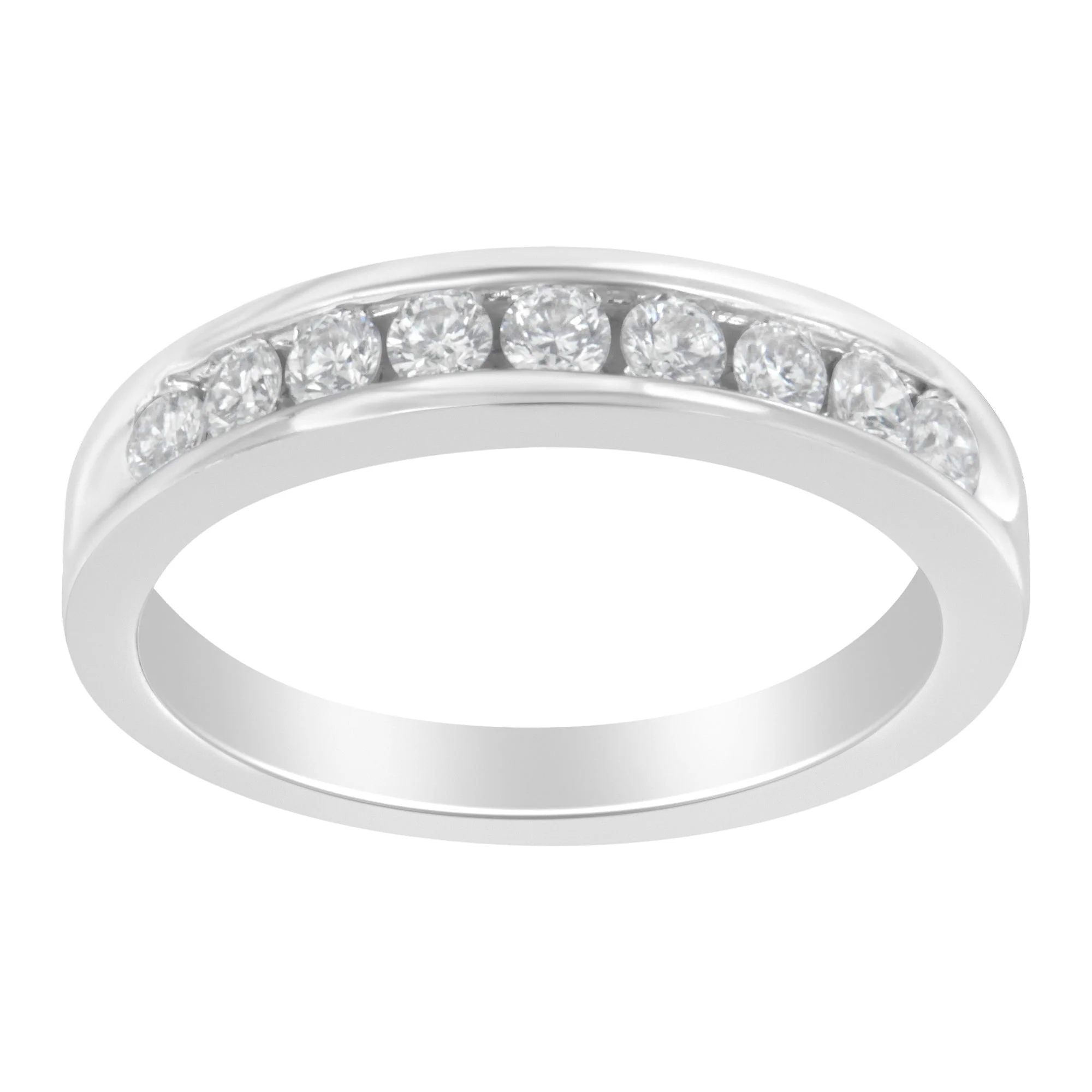 18K White Gold Round Diamond 1/2 Cttw Channel Band Ring - Image 7