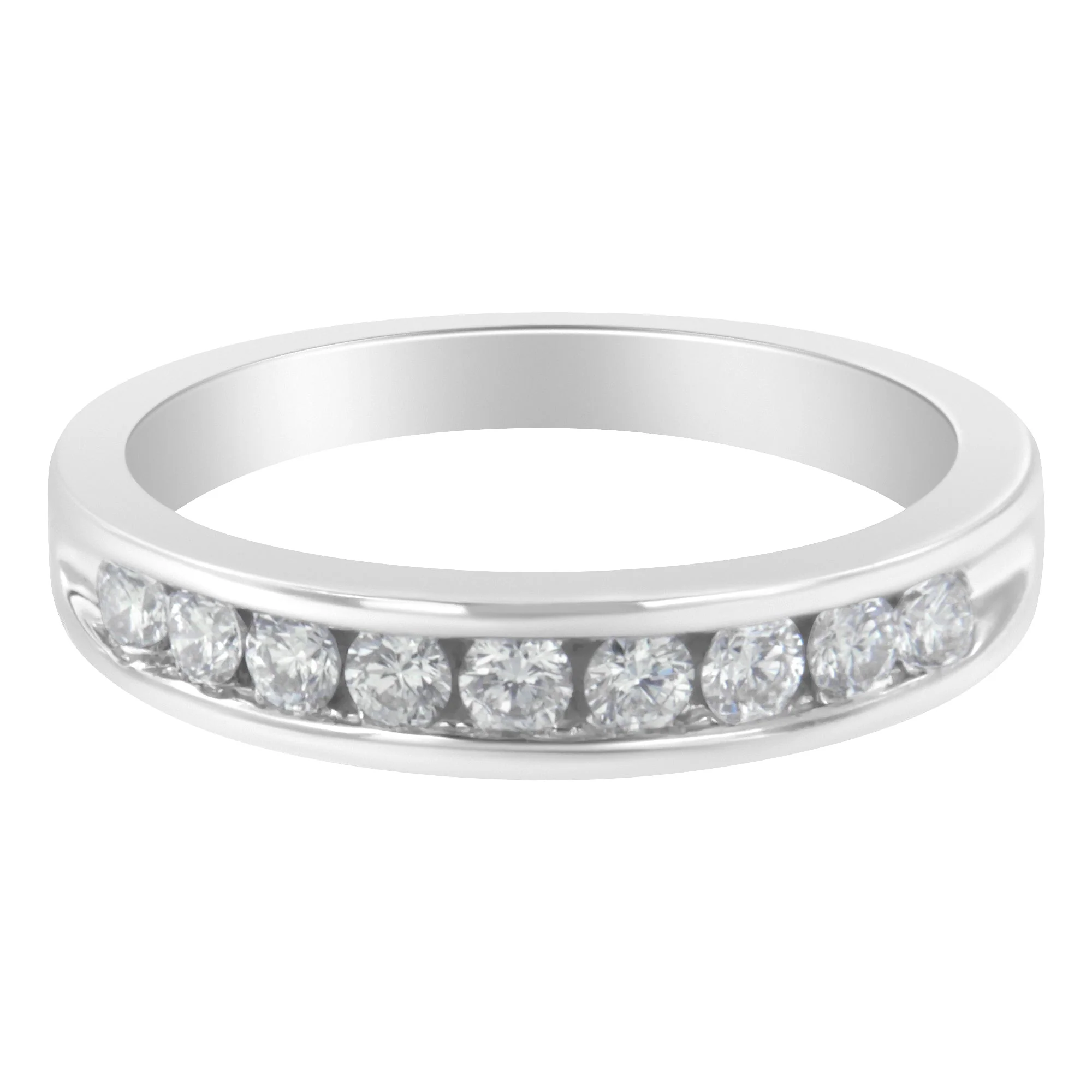 18K White Gold Round Diamond 1/2 Cttw Channel Band Ring - Image 8