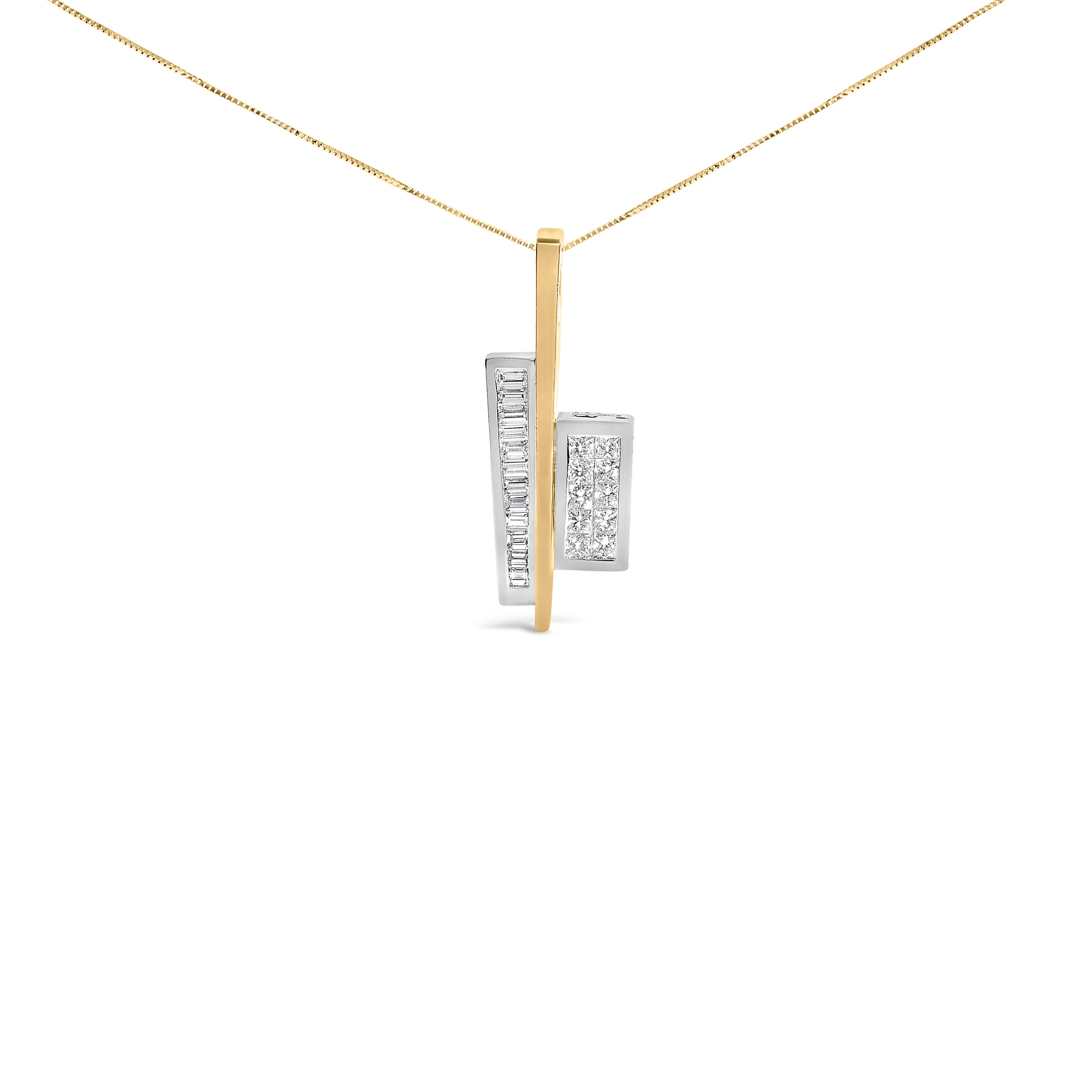 18K Yellow and White Gold 1 7/8 Cttw Princess Baguette Diamond Key Shaped 18" Pendant Necklace (H-I Color, SI1-SI2 Clarity) - Image 2