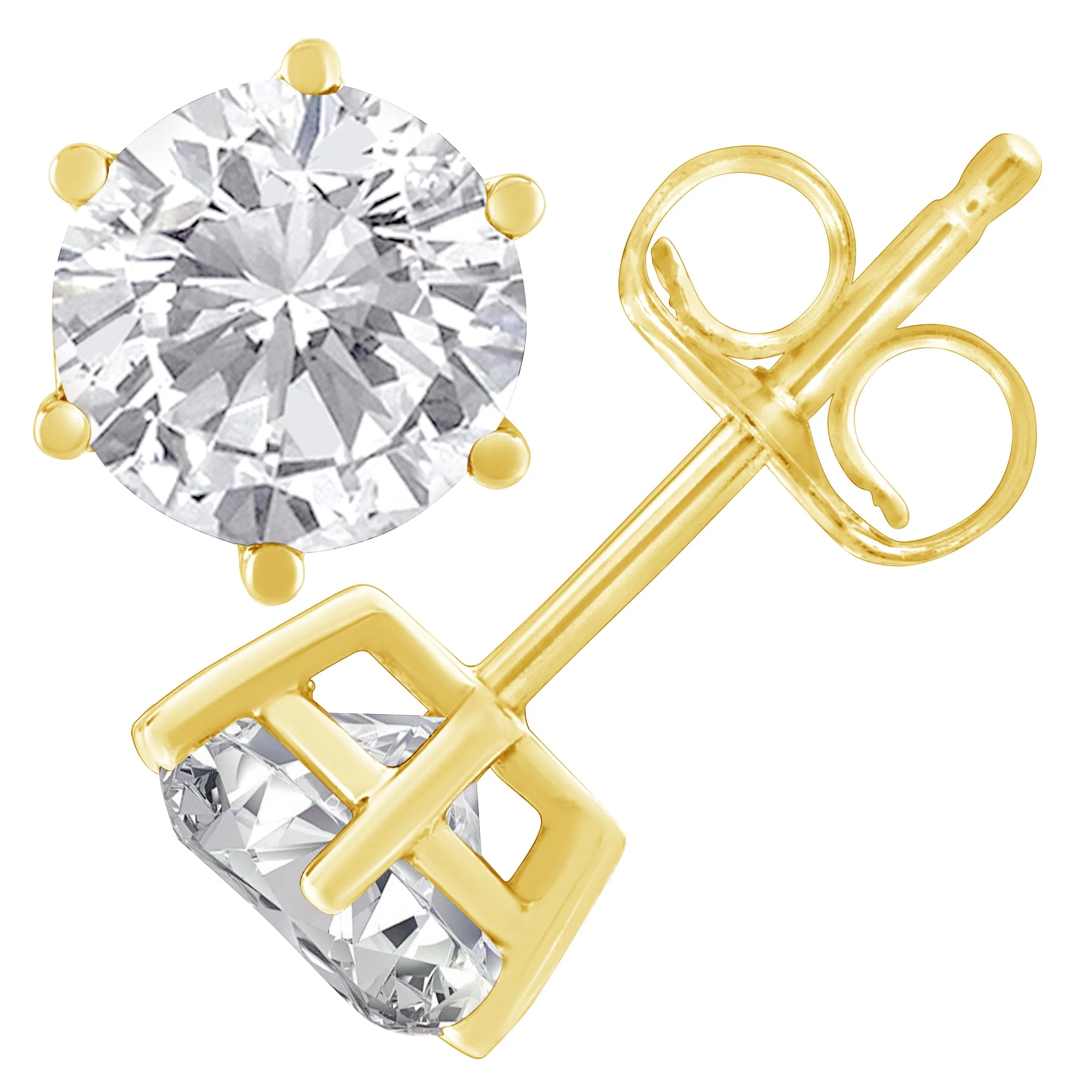 18K Yellow Gold 1-1/2 Cttw Round Brilliant-Cut Near Colorless Diamond Classic 6-Prong Stud Earrings (H-I Color, I1-I2 Clarity) - Image 2