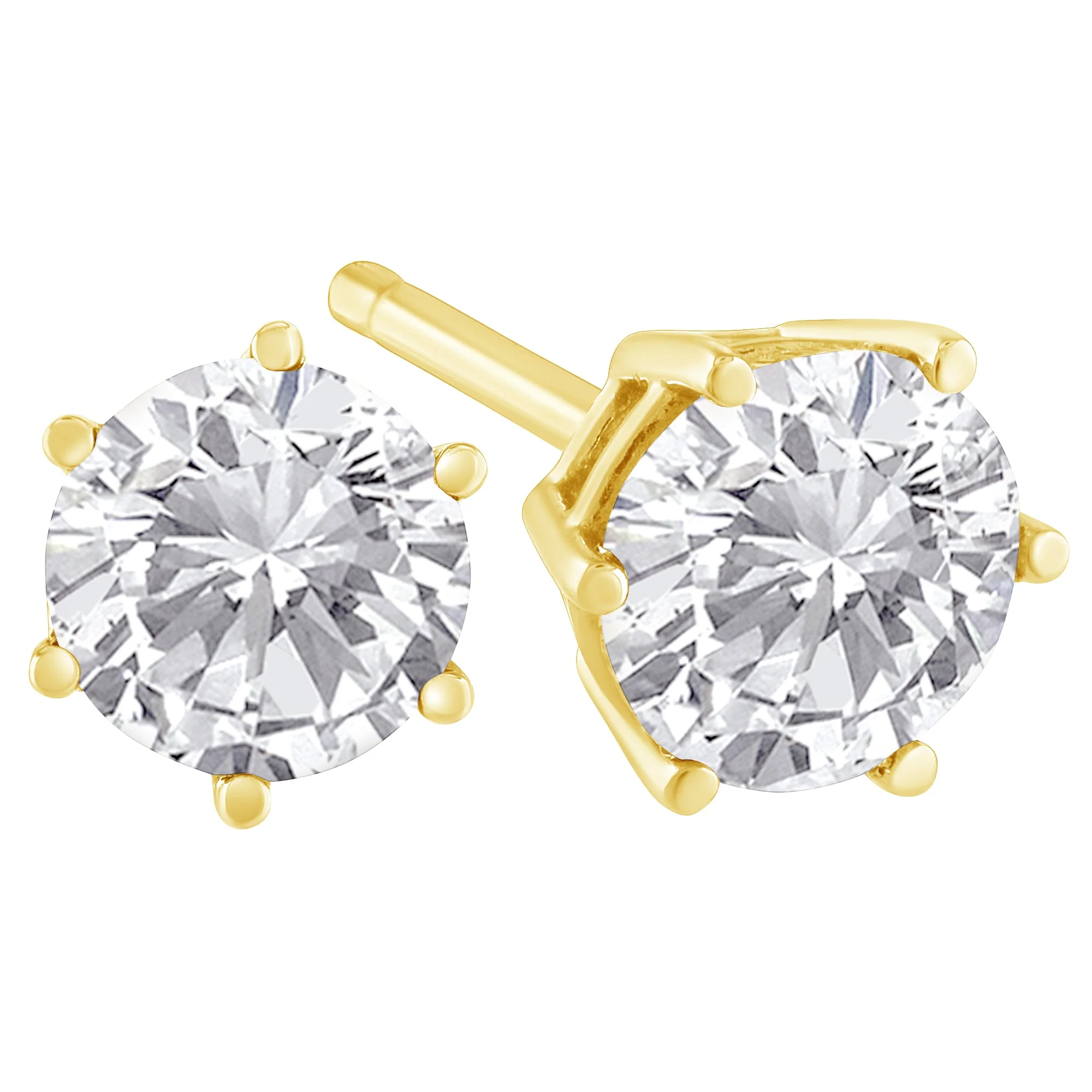 18K Yellow Gold 1-1/2 Cttw Round Brilliant-Cut Near Colorless Diamond Classic 6-Prong Stud Earrings (H-I Color, I1-I2 Clarity) - Image 3