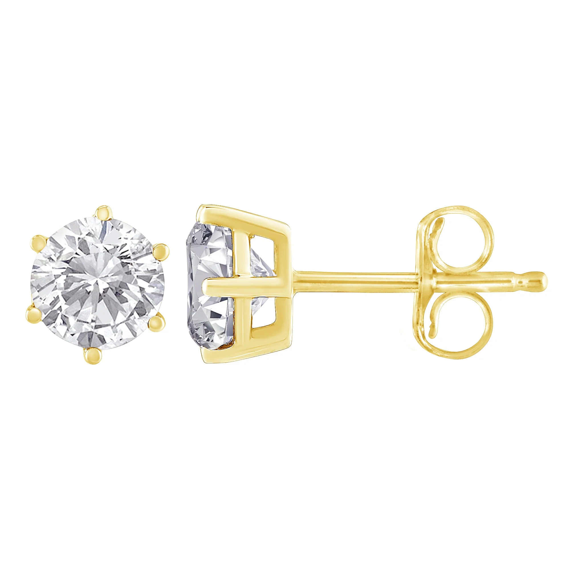 18K Yellow Gold 1-1/2 Cttw Round Brilliant-Cut Near Colorless Diamond Classic 6-Prong Stud Earrings (H-I Color, I1-I2 Clarity) - Image 4