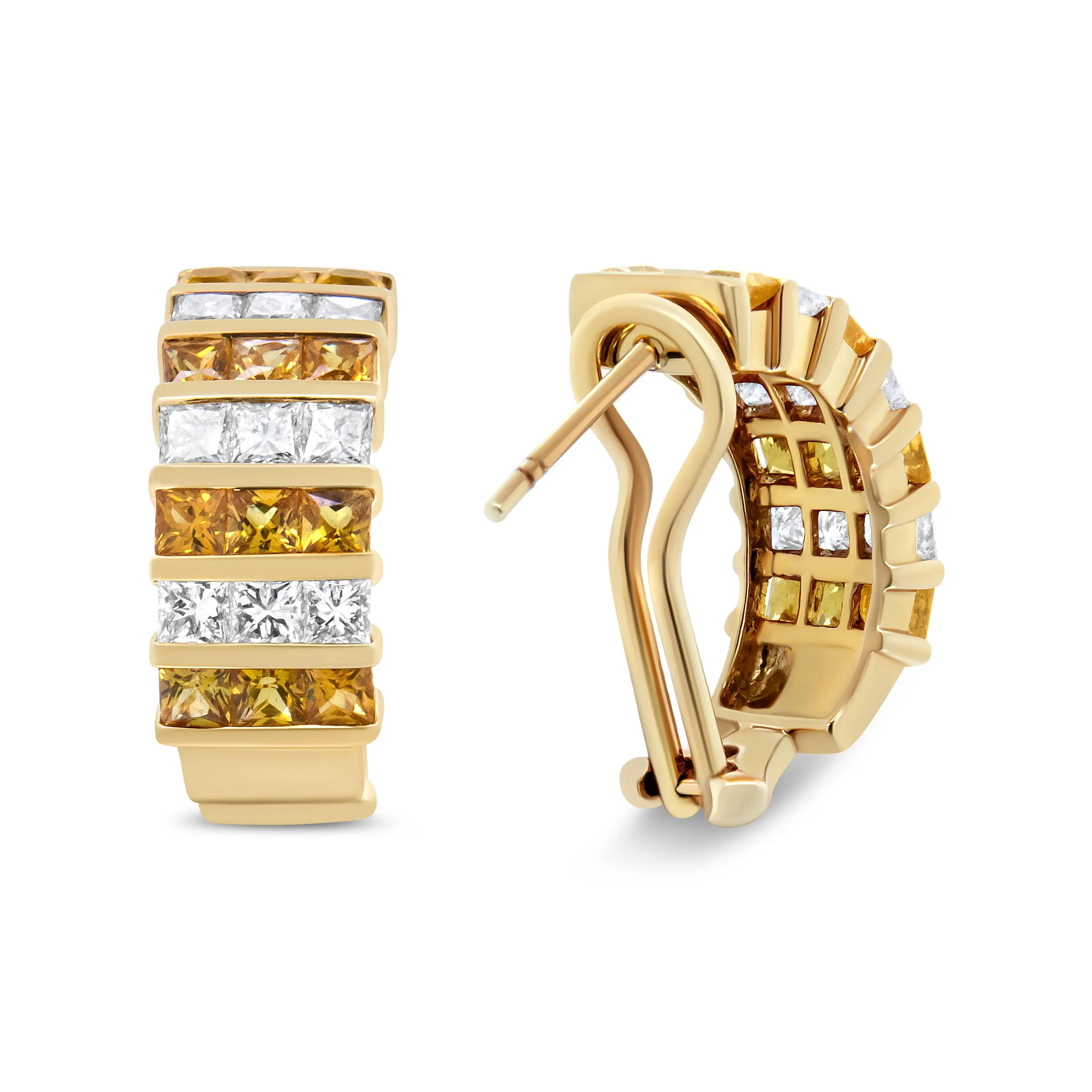 18K Yellow Gold 1 3/4 Cttw Invisible Set Princess Cut Diamond and 2.5mm Yellow Sapphire Huggie Hoop Earrings (F-G Color, VS1-VS2 Clarity) - Image 10