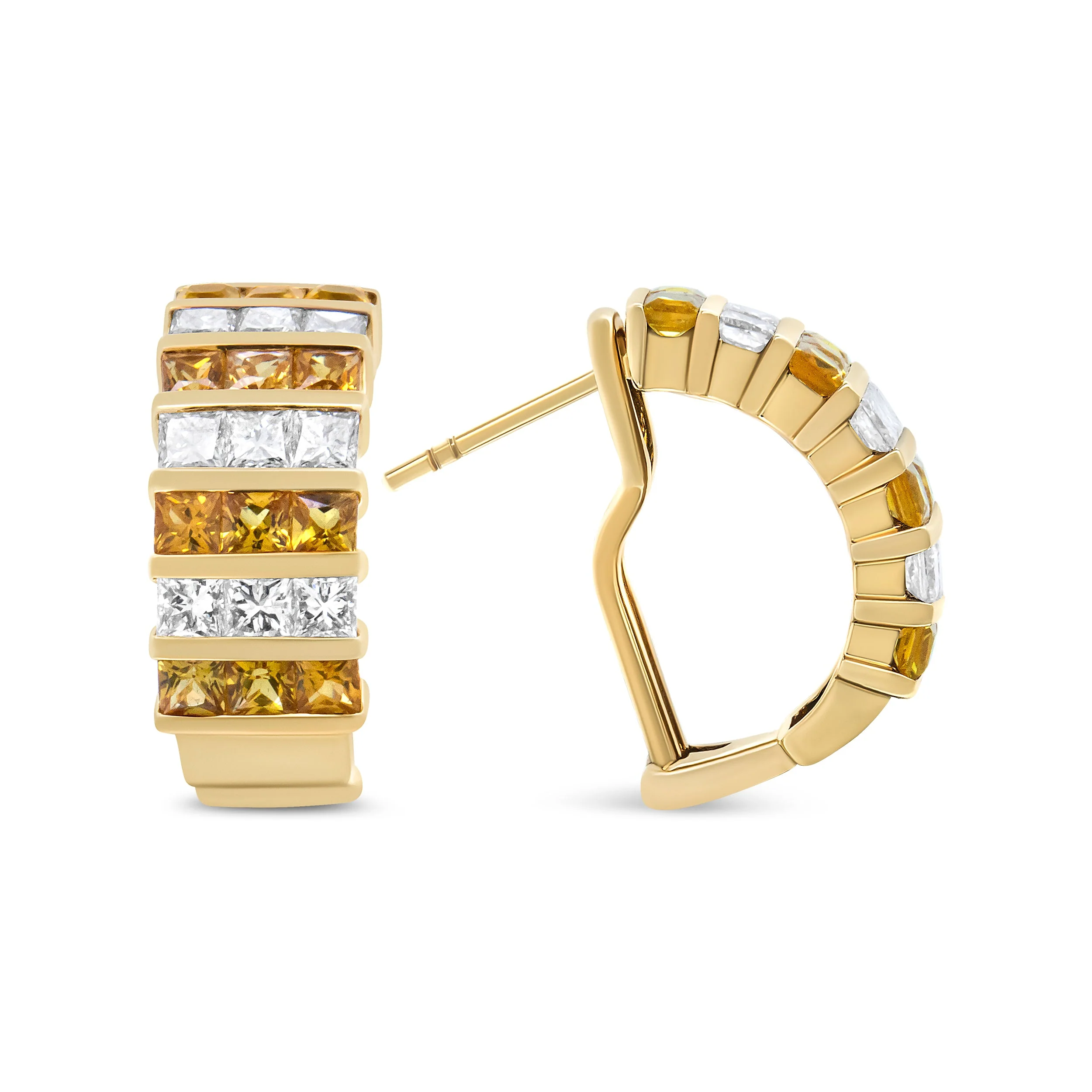 18K Yellow Gold 1 3/4 Cttw Invisible Set Princess Cut Diamond and 2.5mm Yellow Sapphire Huggie Hoop Earrings (F-G Color, VS1-VS2 Clarity) - Image 11