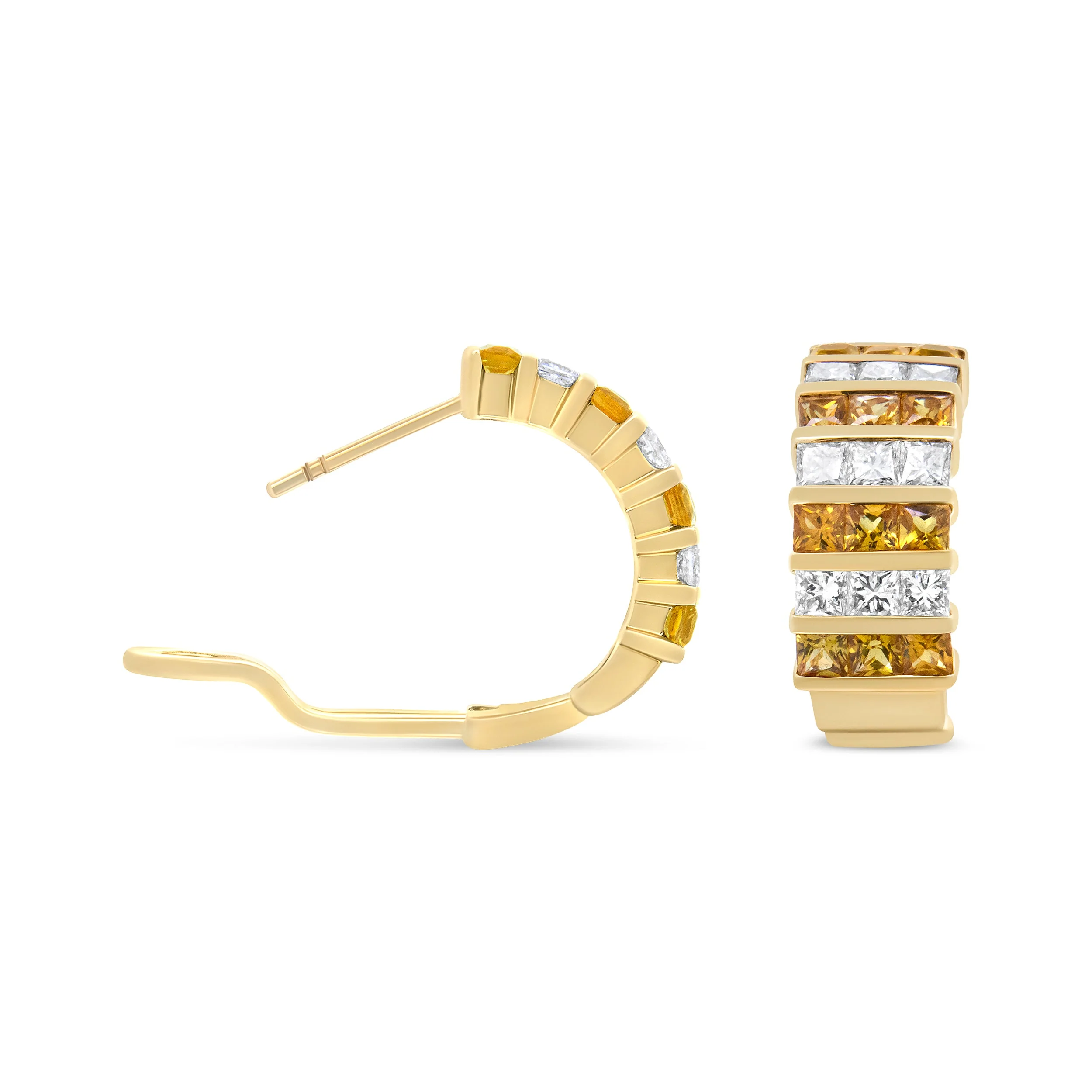 18K Yellow Gold 1 3/4 Cttw Invisible Set Princess Cut Diamond and 2.5mm Yellow Sapphire Huggie Hoop Earrings (F-G Color, VS1-VS2 Clarity) - Image 12