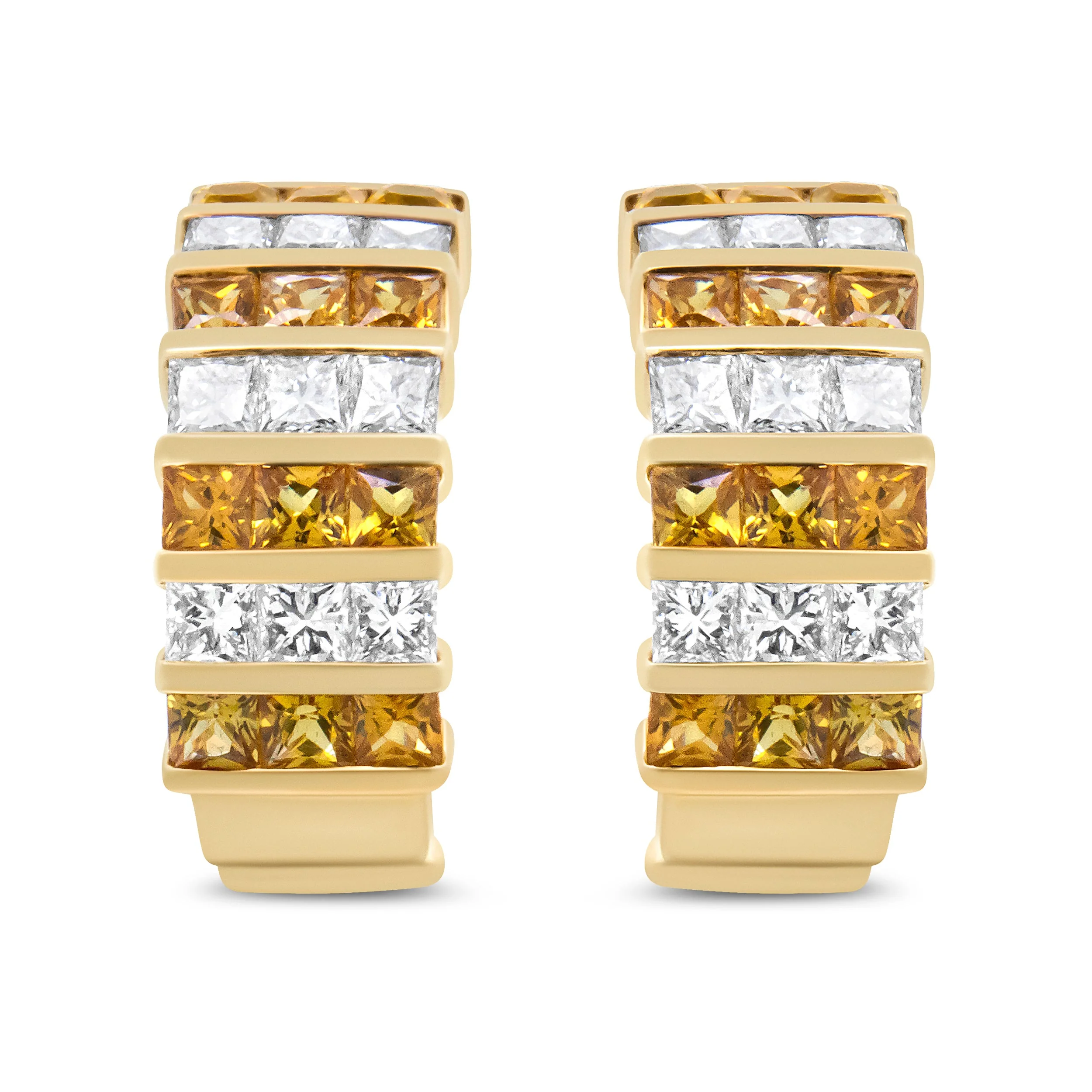 18K Yellow Gold 1 3/4 Cttw Invisible Set Princess Cut Diamond and 2.5mm Yellow Sapphire Huggie Hoop Earrings (F-G Color, VS1-VS2 Clarity) - Image 2