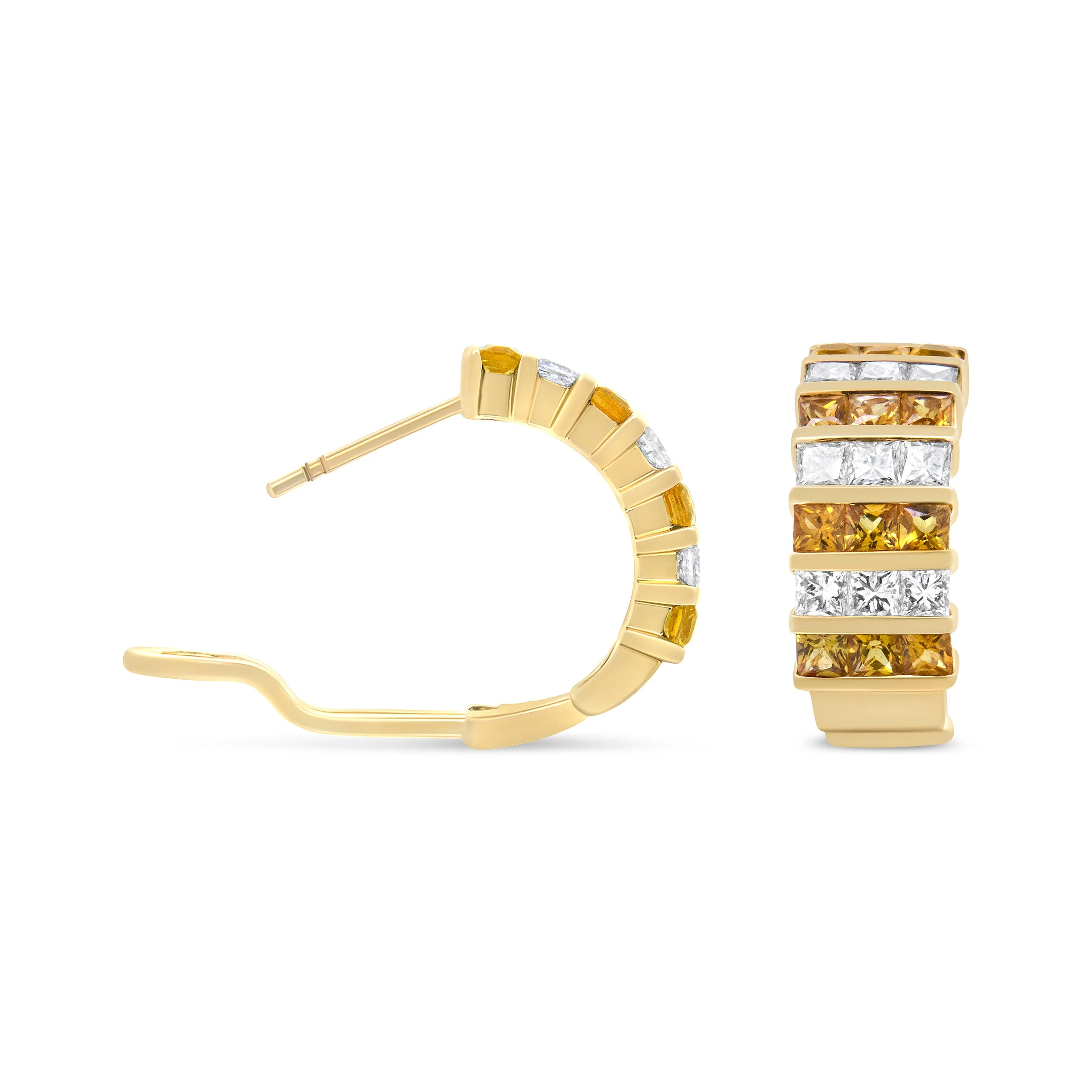 18K Yellow Gold 1 3/4 Cttw Invisible Set Princess Cut Diamond and 2.5mm Yellow Sapphire Huggie Hoop Earrings (F-G Color, VS1-VS2 Clarity) - Image 6