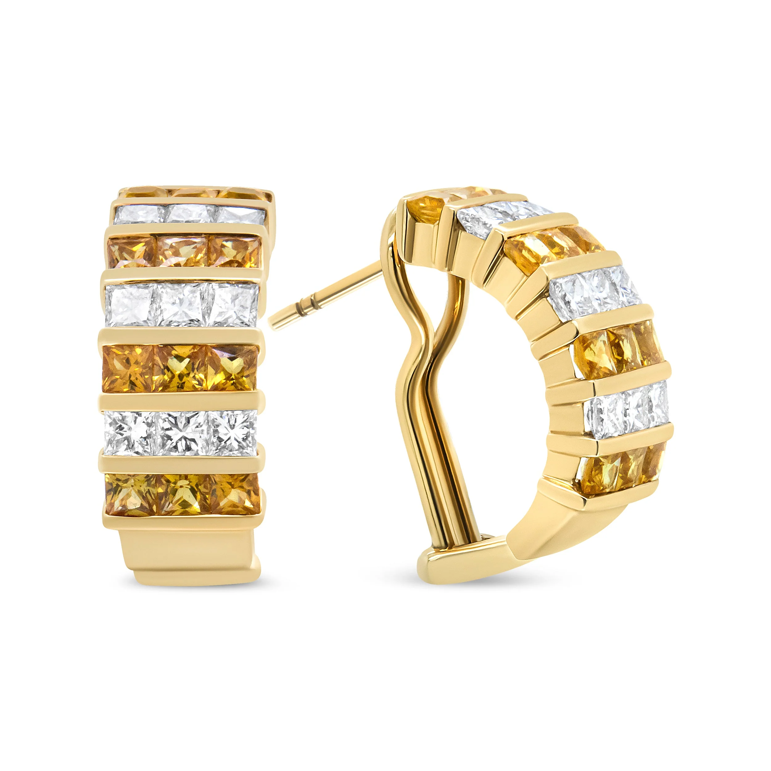 18K Yellow Gold 1 3/4 Cttw Invisible Set Princess Cut Diamond and 2.5mm Yellow Sapphire Huggie Hoop Earrings (F-G Color, VS1-VS2 Clarity) - Image 7