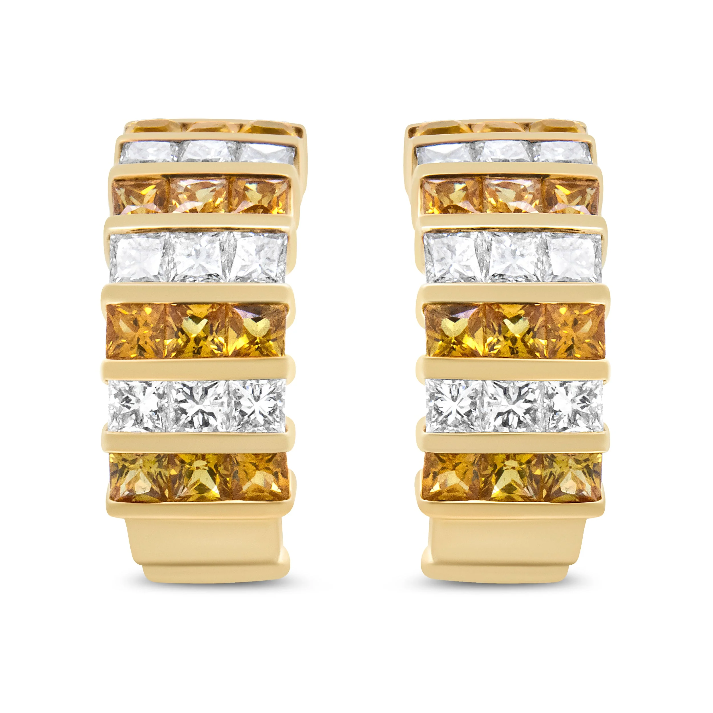 18K Yellow Gold 1 3/4 Cttw Invisible Set Princess Cut Diamond and 2.5mm Yellow Sapphire Huggie Hoop Earrings (F-G Color, VS1-VS2 Clarity) - Image 8