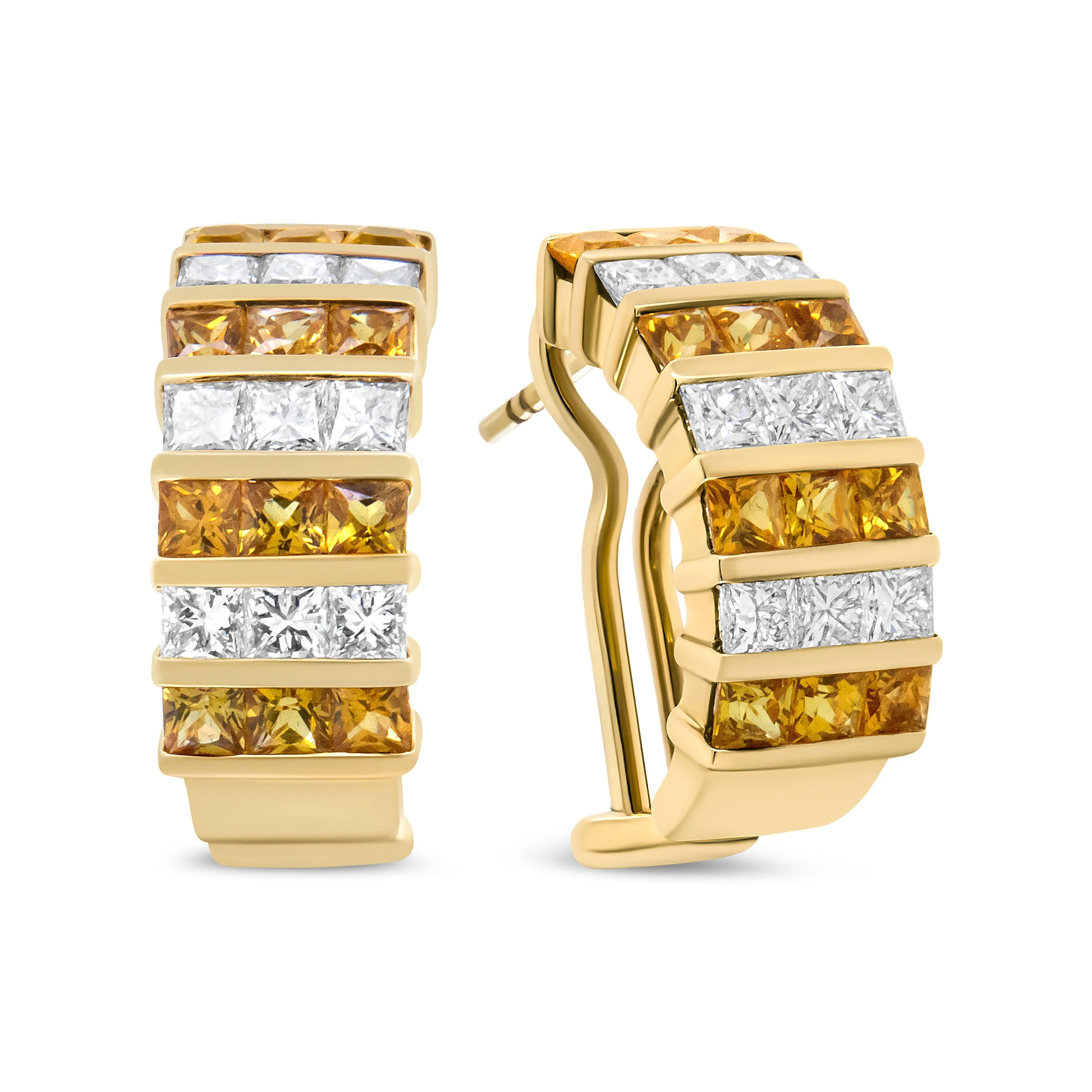 18K Yellow Gold 1 3/4 Cttw Invisible Set Princess Cut Diamond and 2.5mm Yellow Sapphire Huggie Hoop Earrings (F-G Color, VS1-VS2 Clarity) - Image 9