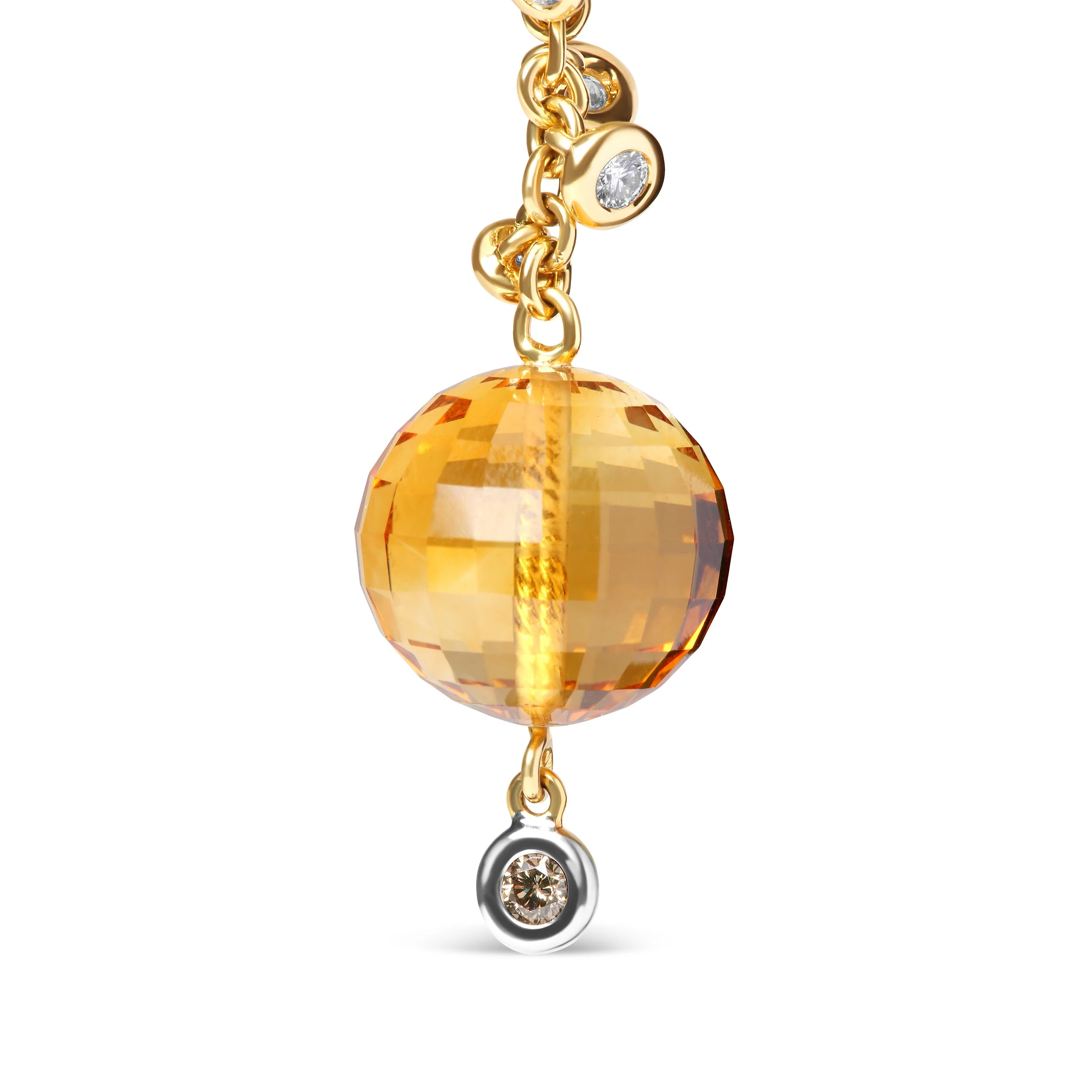 18K Yellow Gold 2/3 Cttw Round Bezel Diamond and 25mm Ball Shaped Yellow Citrine Gemstone Dangle Stud Earring (Brown and G-H Color, SI1-SI2 Clarity) - Image 3