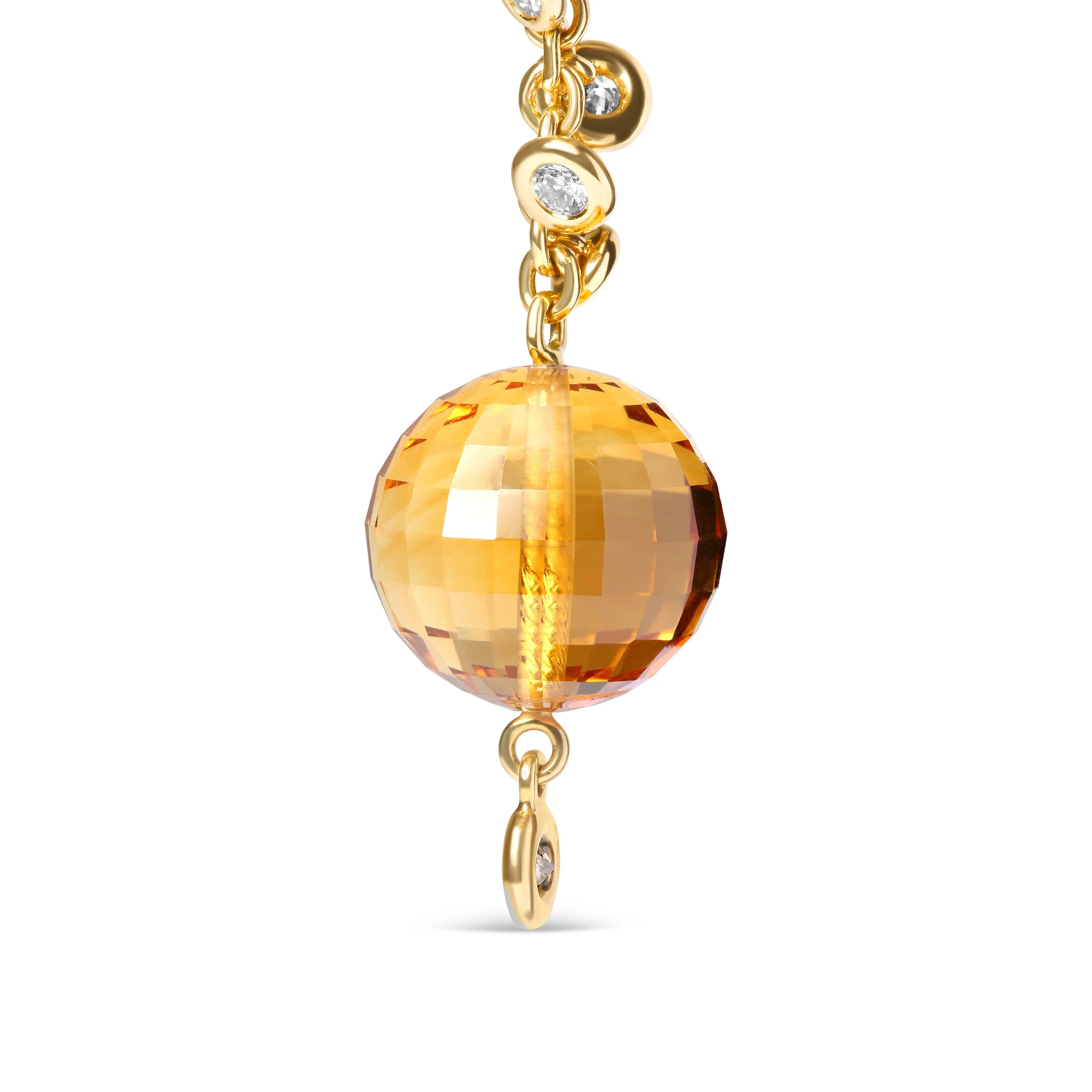 18K Yellow Gold 2/3 Cttw Round Bezel Diamond and 25mm Ball Shaped Yellow Citrine Gemstone Dangle Stud Earring (Brown and G-H Color, SI1-SI2 Clarity) - Image 4