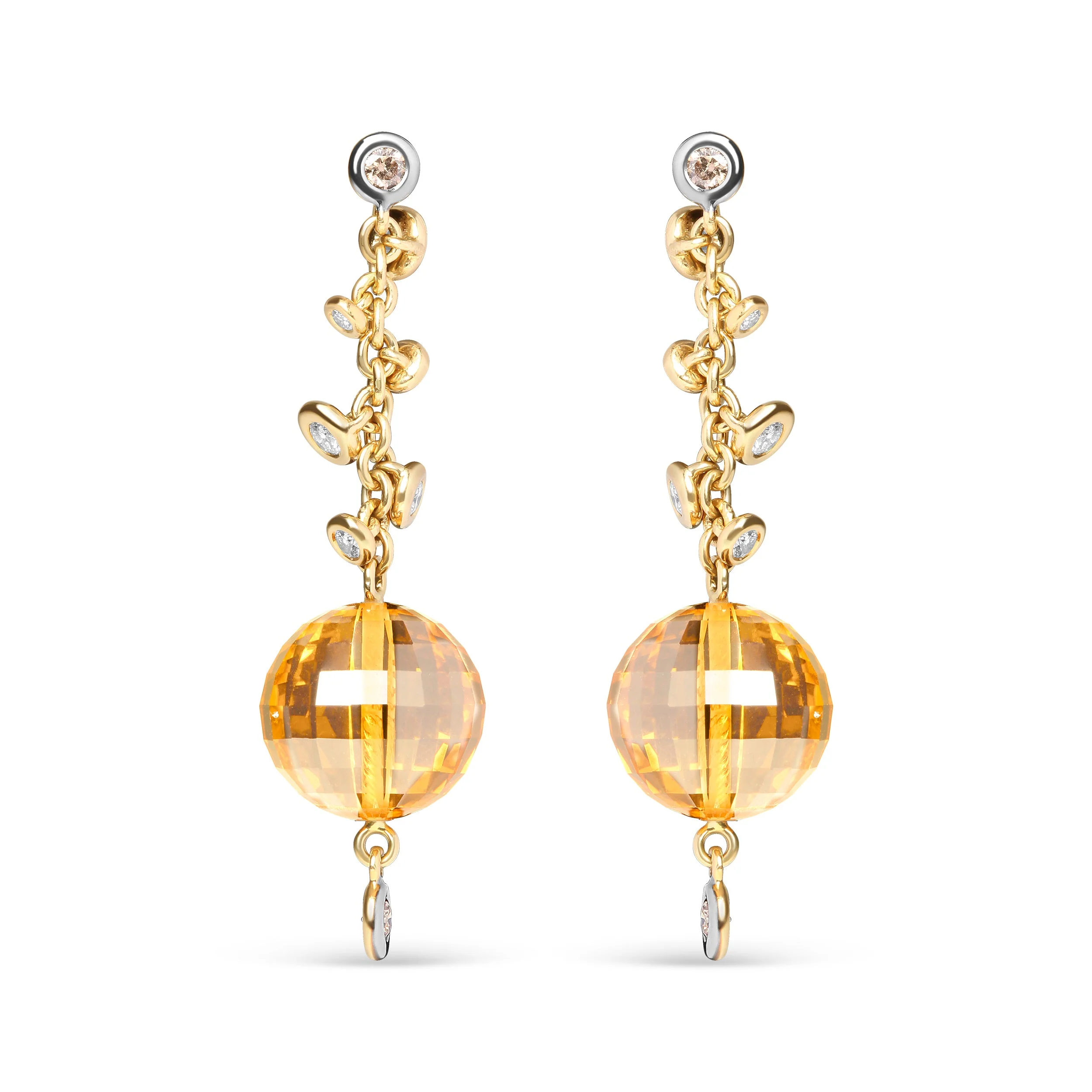 18K Yellow Gold 2/3 Cttw Round Bezel Diamond and 25mm Ball Shaped Yellow Citrine Gemstone Dangle Stud Earring (Brown and G-H Color, SI1-SI2 Clarity) - Image 5