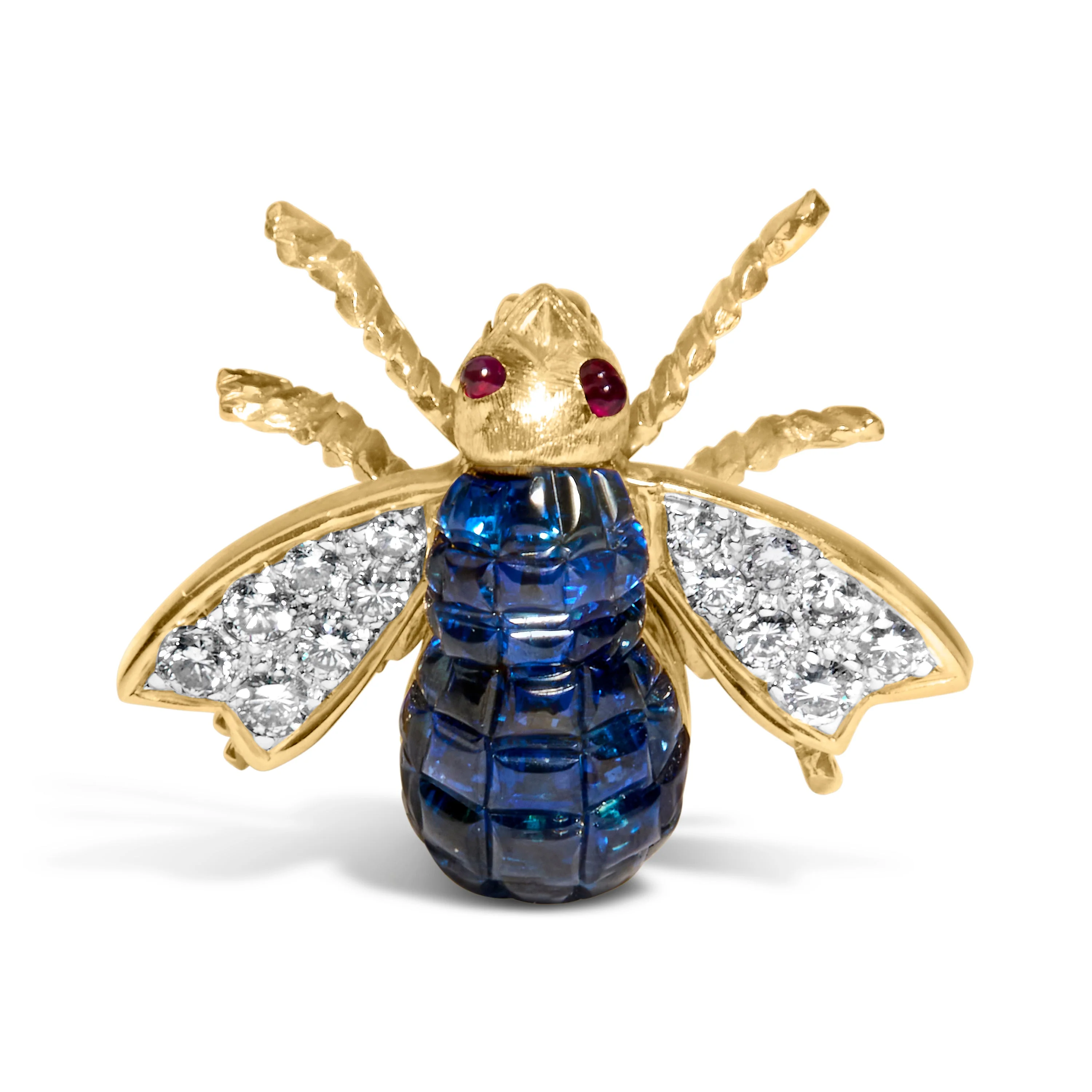 18K Yellow Gold 3/8 Cttw Diamond and 5 4/5 Cttw Blue Sapphire Bumblebee Brooch Pin (F-G Color, VS2-SI1 Clarity) - Image 4