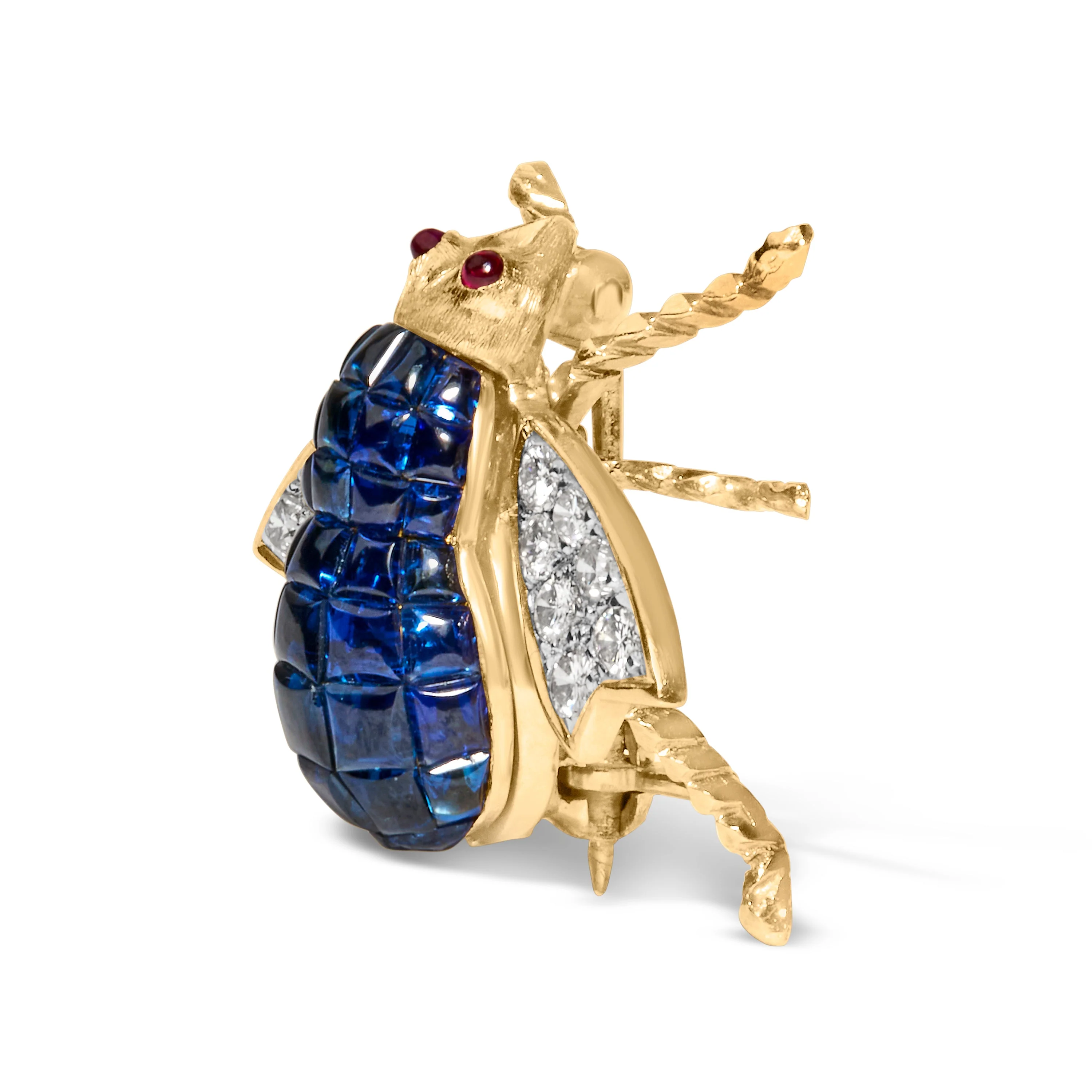 18K Yellow Gold 3/8 Cttw Diamond and 5 4/5 Cttw Blue Sapphire Bumblebee Brooch Pin (F-G Color, VS2-SI1 Clarity) - Image 5