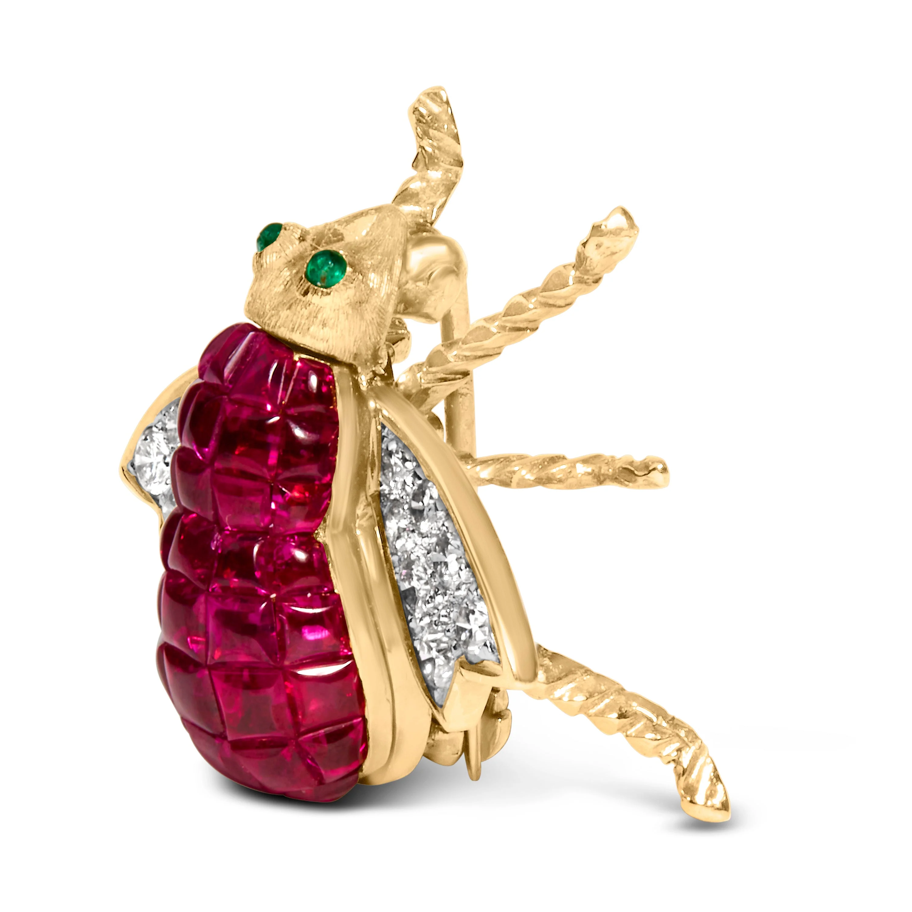 18K Yellow Gold 3/8 Cttw Diamond and 6 3/4 Cttw Red Ruby Bumblebee Brooch Pin (F-G Color, VS2-SI1 Clarity) - Image 3