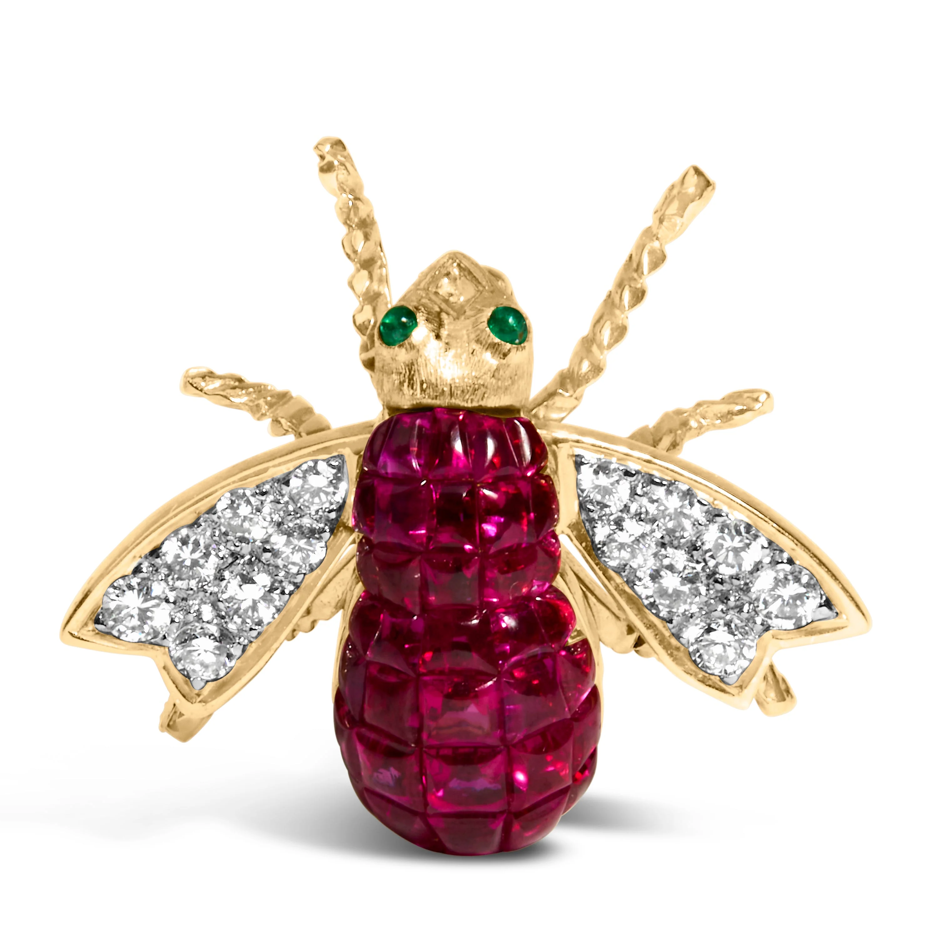 18K Yellow Gold 3/8 Cttw Diamond and 6 3/4 Cttw Red Ruby Bumblebee Brooch Pin (F-G Color, VS2-SI1 Clarity) - Image 4