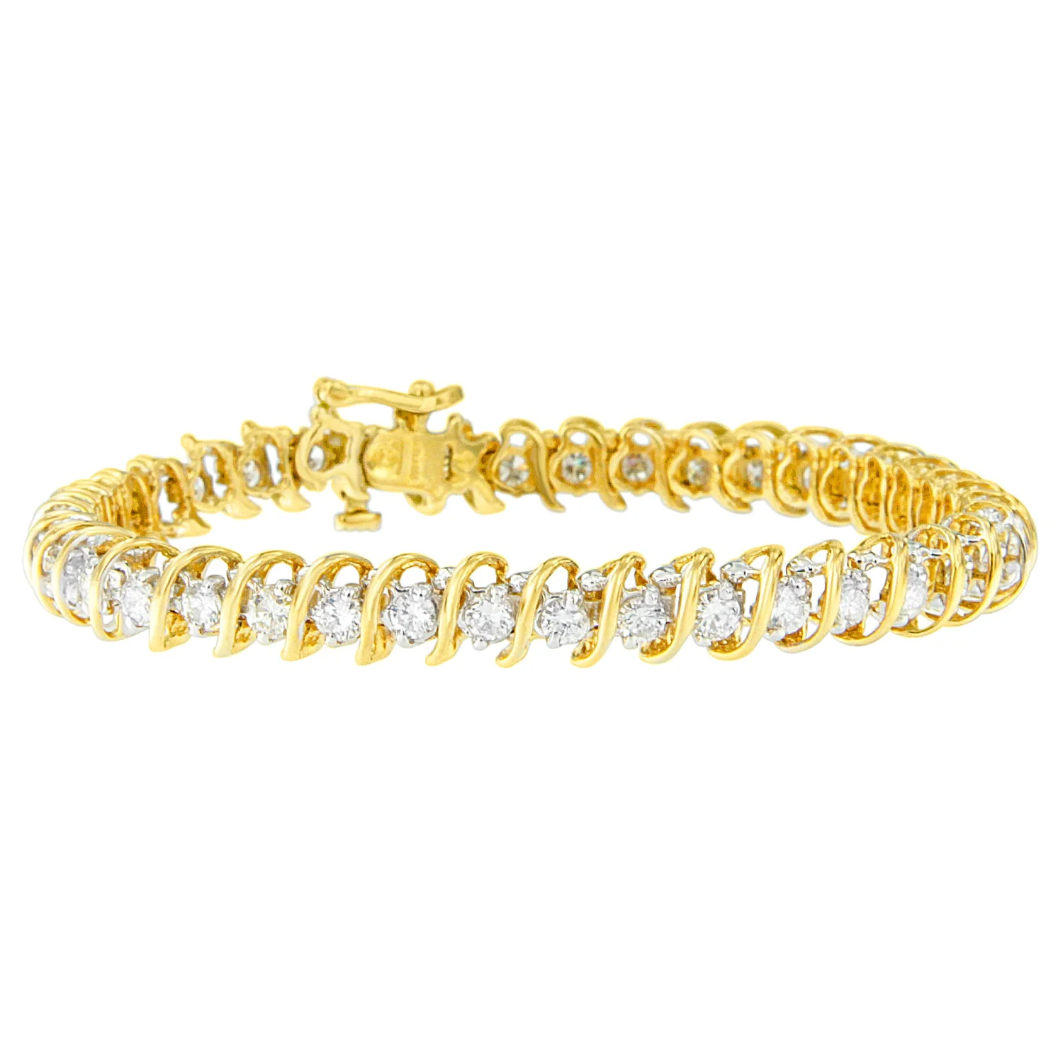 18K Yellow Gold 4.0 Cttw Round-Cut Diamond S-Link 7" Inch Tennis Bracelet (I-J Color, SI1-SI2 Clarity) - Image 2