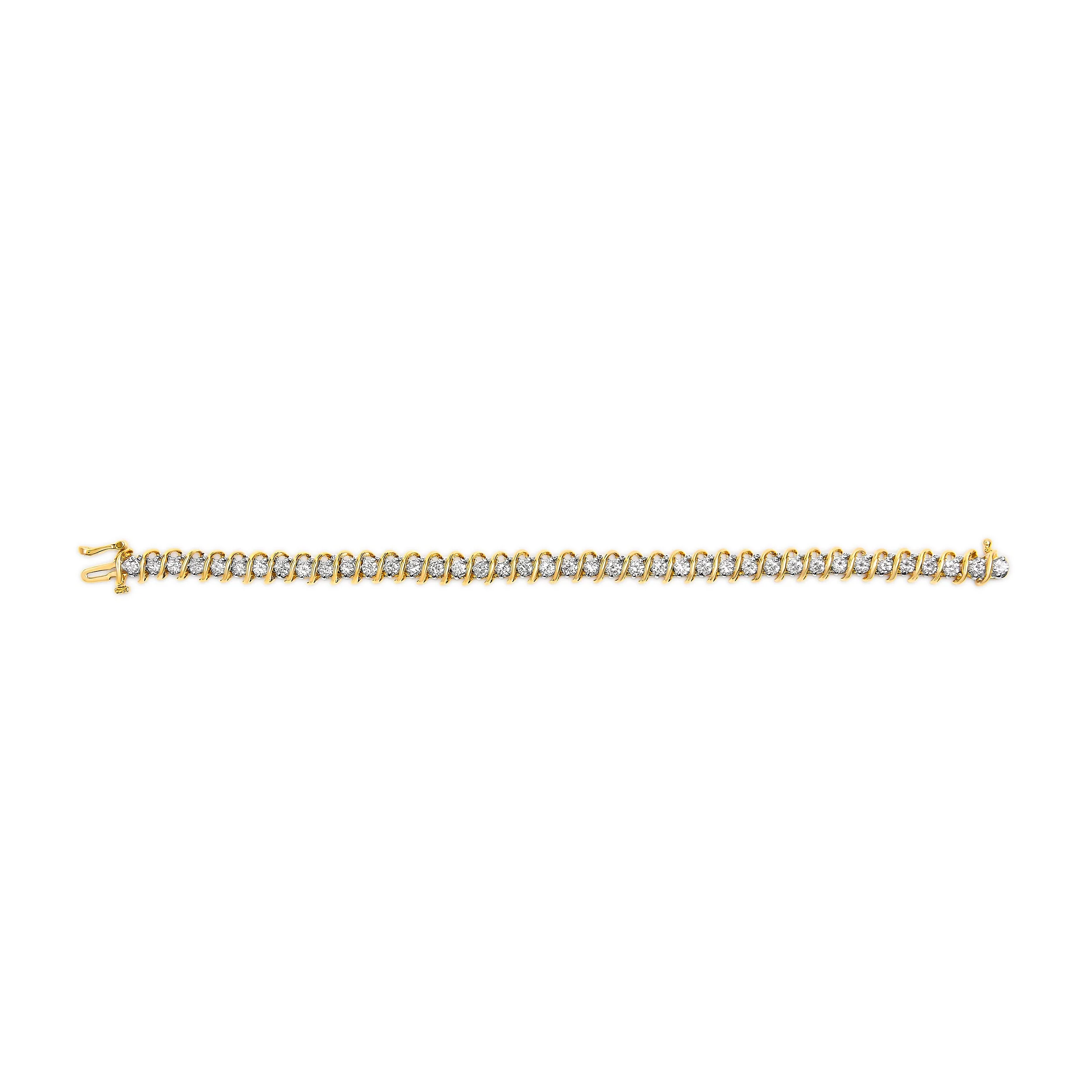 18K Yellow Gold 4.0 Cttw Round-Cut Diamond S-Link 7" Inch Tennis Bracelet (I-J Color, SI1-SI2 Clarity) - Image 3