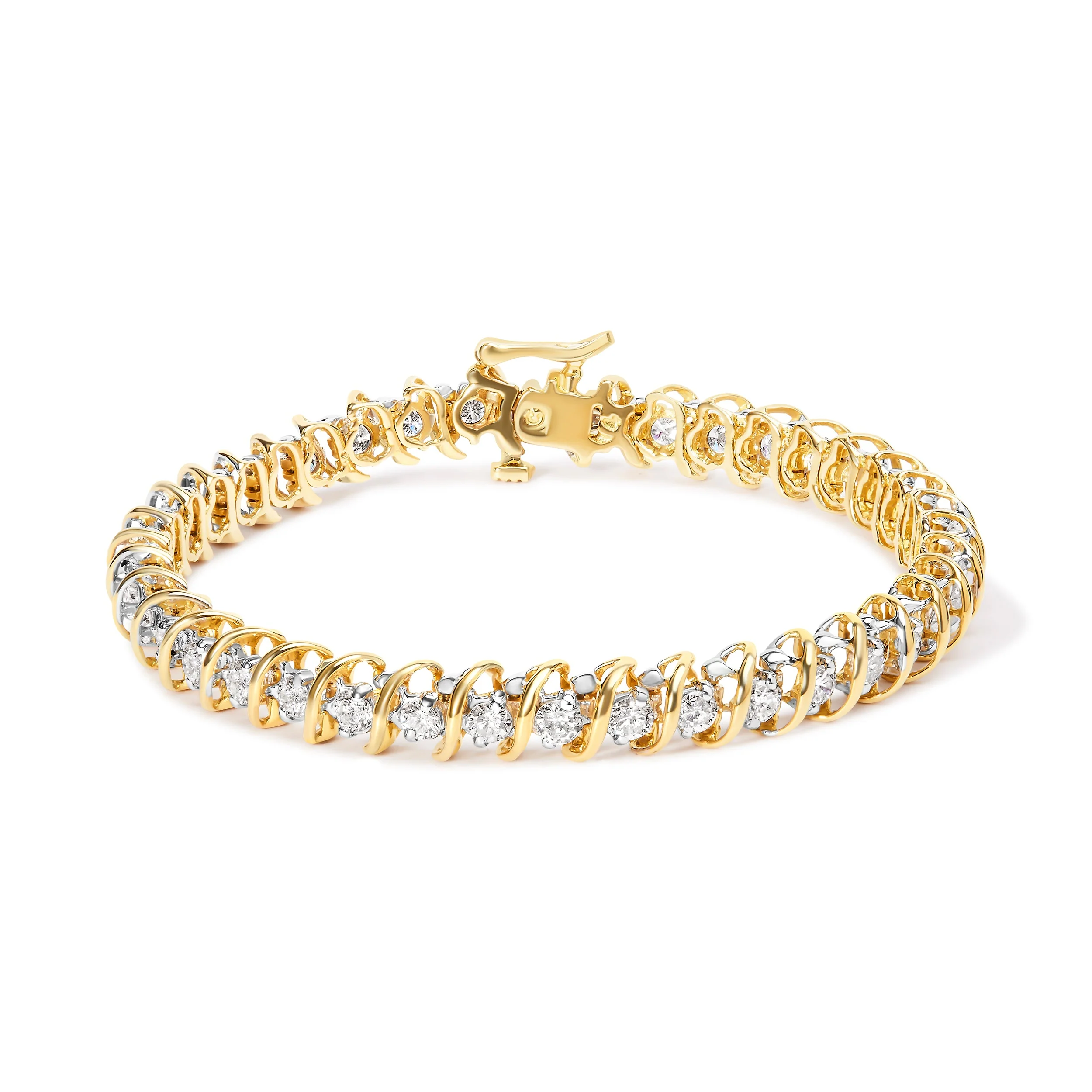 18K Yellow Gold 4.0 Cttw Round-Cut Diamond S-Link 7" Inch Tennis Bracelet (I-J Color, SI1-SI2 Clarity) - Image 4