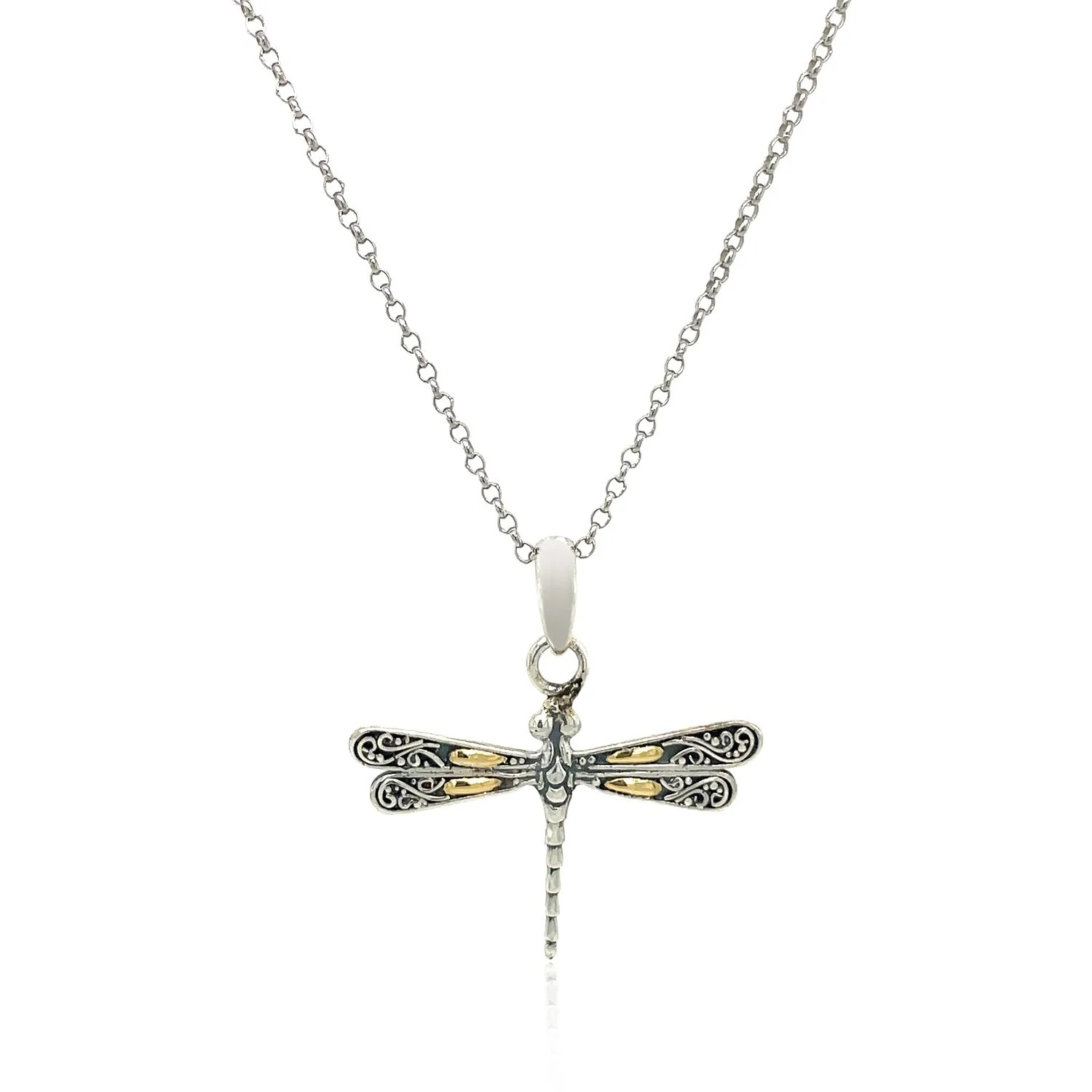 18k Yellow Gold and Sterling Silver Pendant in a Dragonfly Design - Image 6