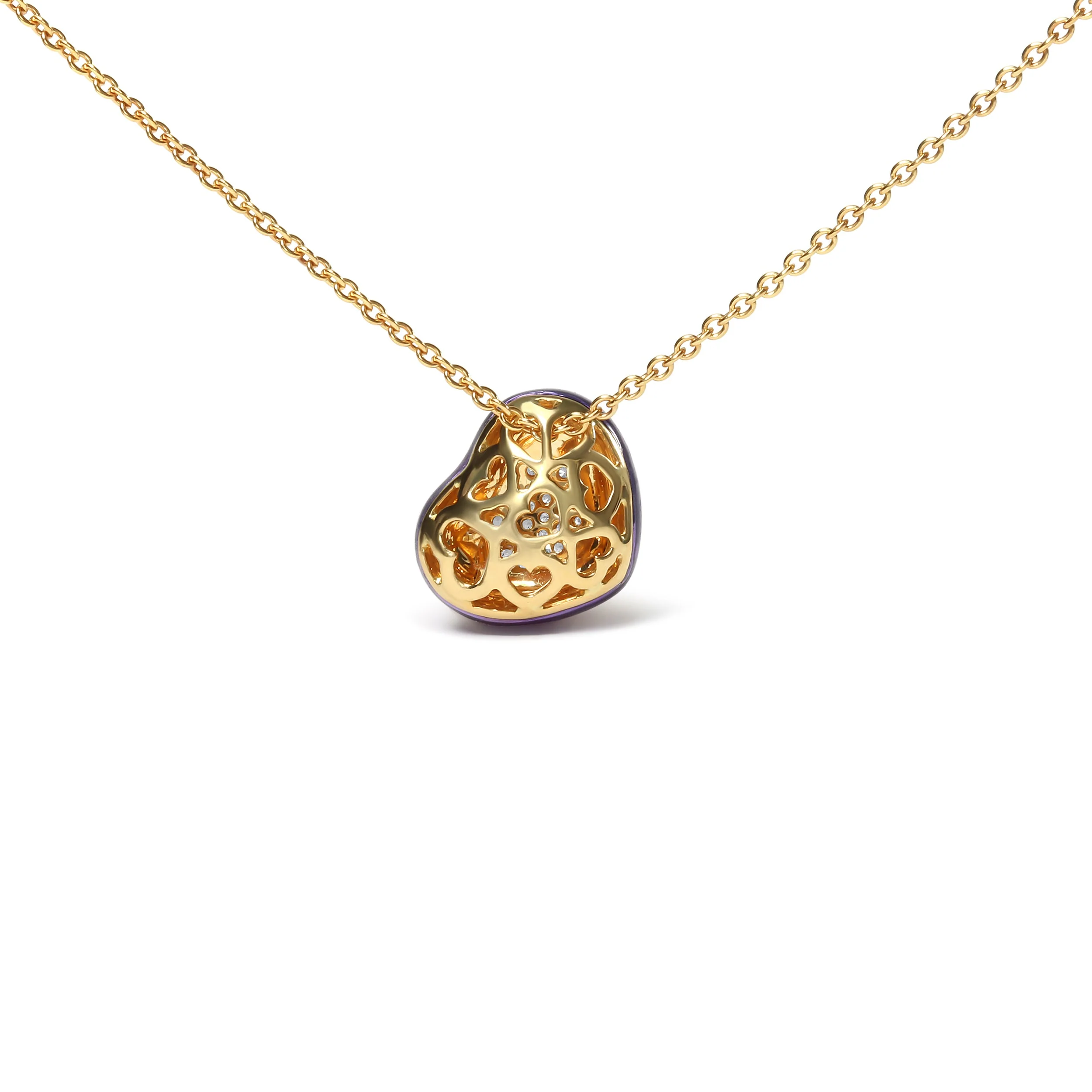 18K Yellow Gold Blue Enamel 1/10 Cttw Round Pave Diamonds Heart Shape 18" Pendant Necklace  (G-H Color, SI1-SI2 Clarity) - Adjustable up to 16" - 18" - Image 4