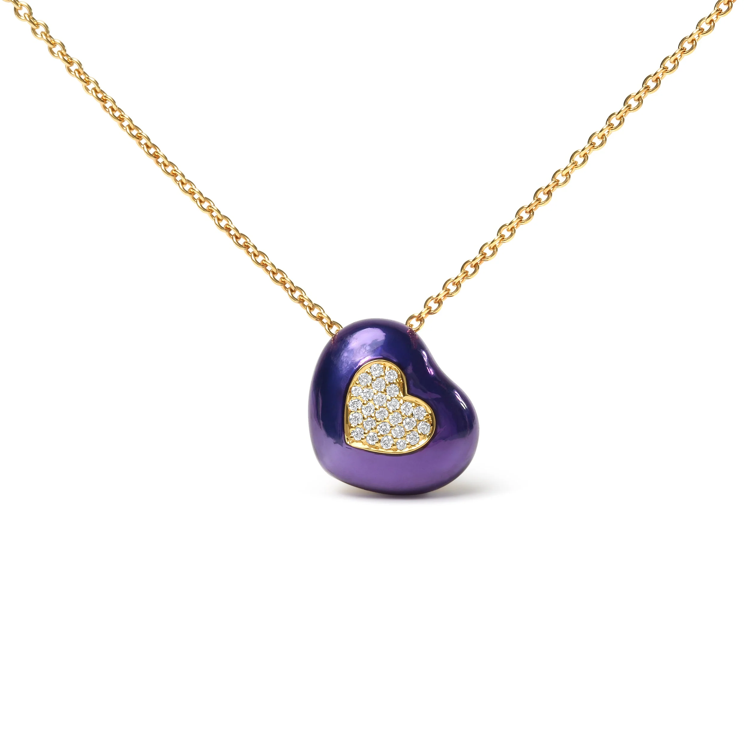 18K Yellow Gold Blue Enamel 1/10 Cttw Round Pave Diamonds Heart Shape 18" Pendant Necklace  (G-H Color, SI1-SI2 Clarity) - Adjustable up to 16" - 18" - Image 5