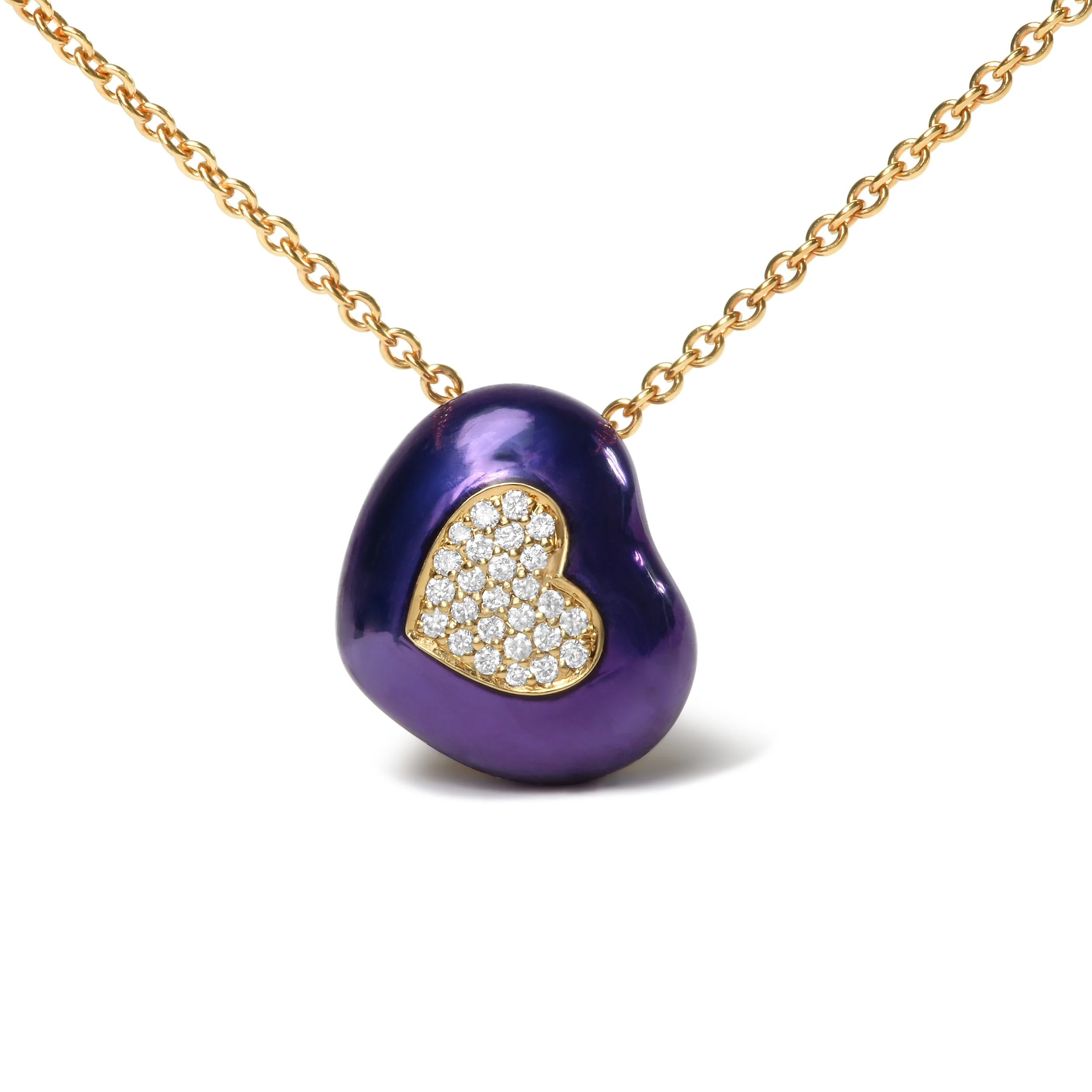18K Yellow Gold Blue Enamel 1/10 Cttw Round Pave Diamonds Heart Shape 18" Pendant Necklace  (G-H Color, SI1-SI2 Clarity) - Adjustable up to 16" - 18" - Image 6