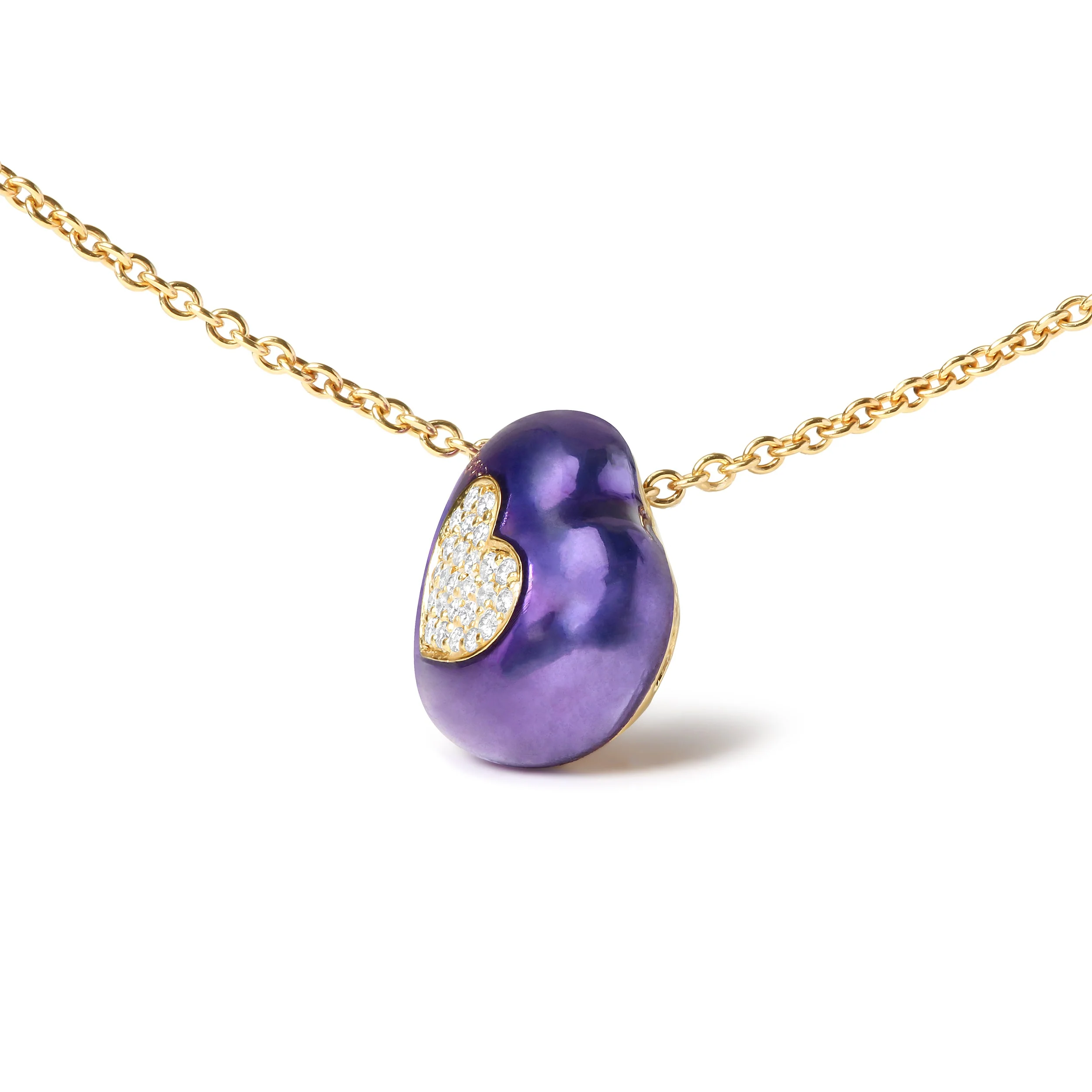 18K Yellow Gold Blue Enamel 1/10 Cttw Round Pave Diamonds Heart Shape 18" Pendant Necklace  (G-H Color, SI1-SI2 Clarity) - Adjustable up to 16" - 18" - Image 7