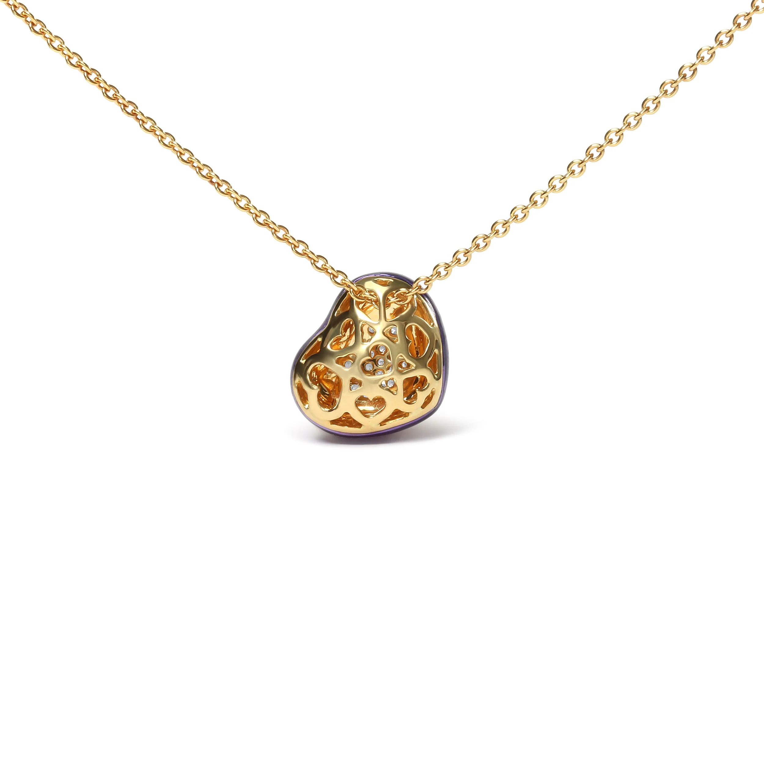 18K Yellow Gold Blue Enamel 1/10 Cttw Round Pave Diamonds Heart Shape 18" Pendant Necklace  (G-H Color, SI1-SI2 Clarity) - Adjustable up to 16" - 18" - Image 8