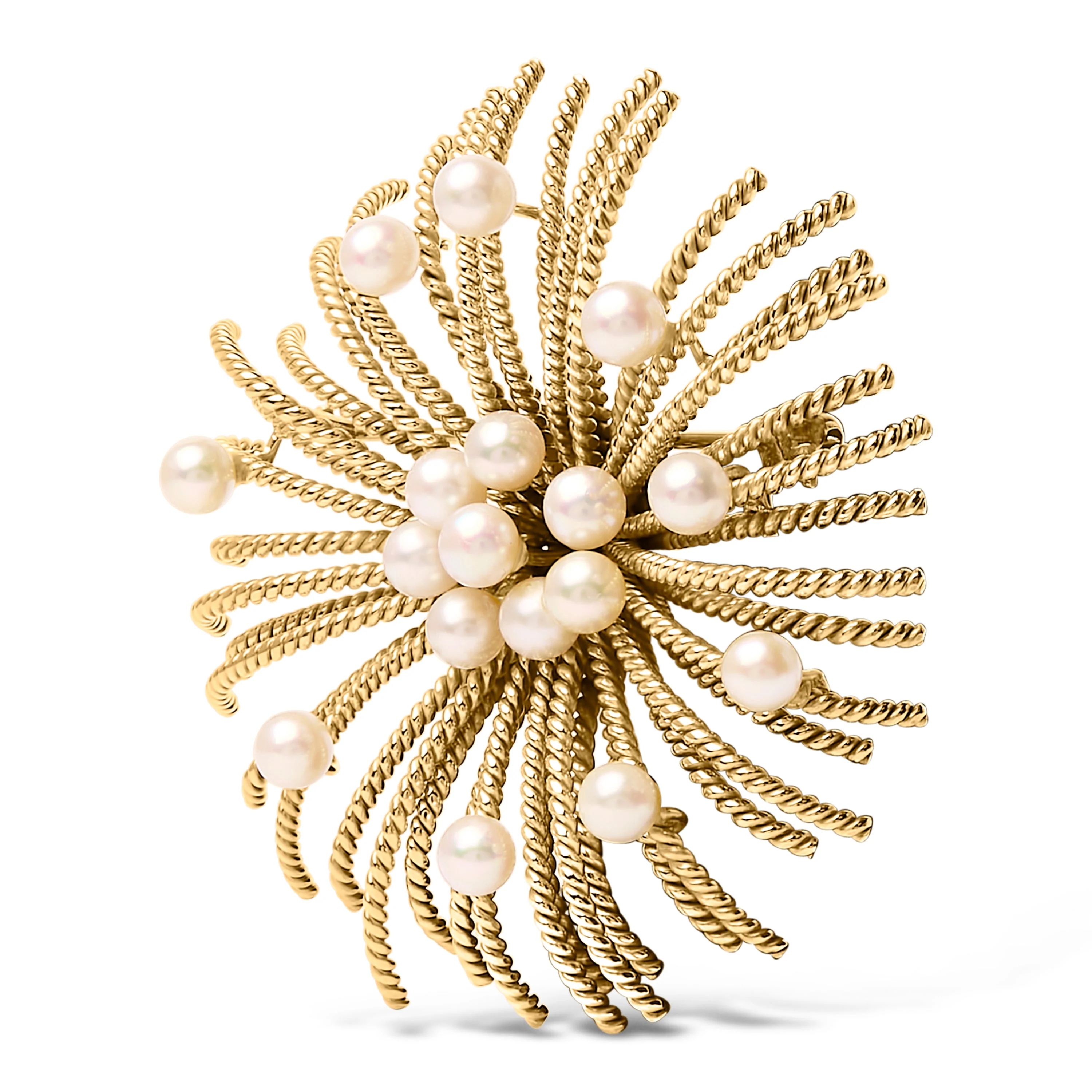 18K Yellow Gold Cultured Freshwater Pearl Starburst Brooch Pin - Image 2