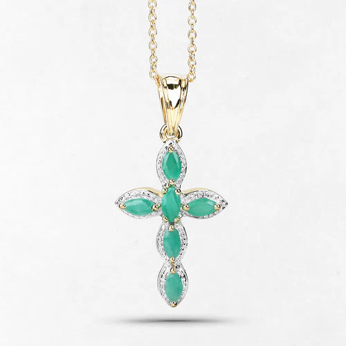 18K Yellow Gold Plated 0.84 Carat Genuine Emerald .925 Sterling Silver Pendant - Image 6