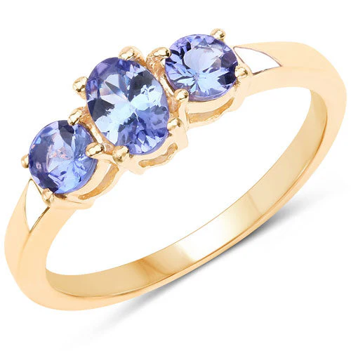 18K Yellow Gold Plated 0.90 Carat Genuine Tanzanite .925 Sterling Silver Ring - Image 4