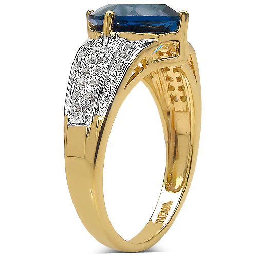 18K Yellow Gold Plated 3.83 Carat Genuine London Blue Topaz & White Topaz .925 Sterling Silver Ring - Image 3