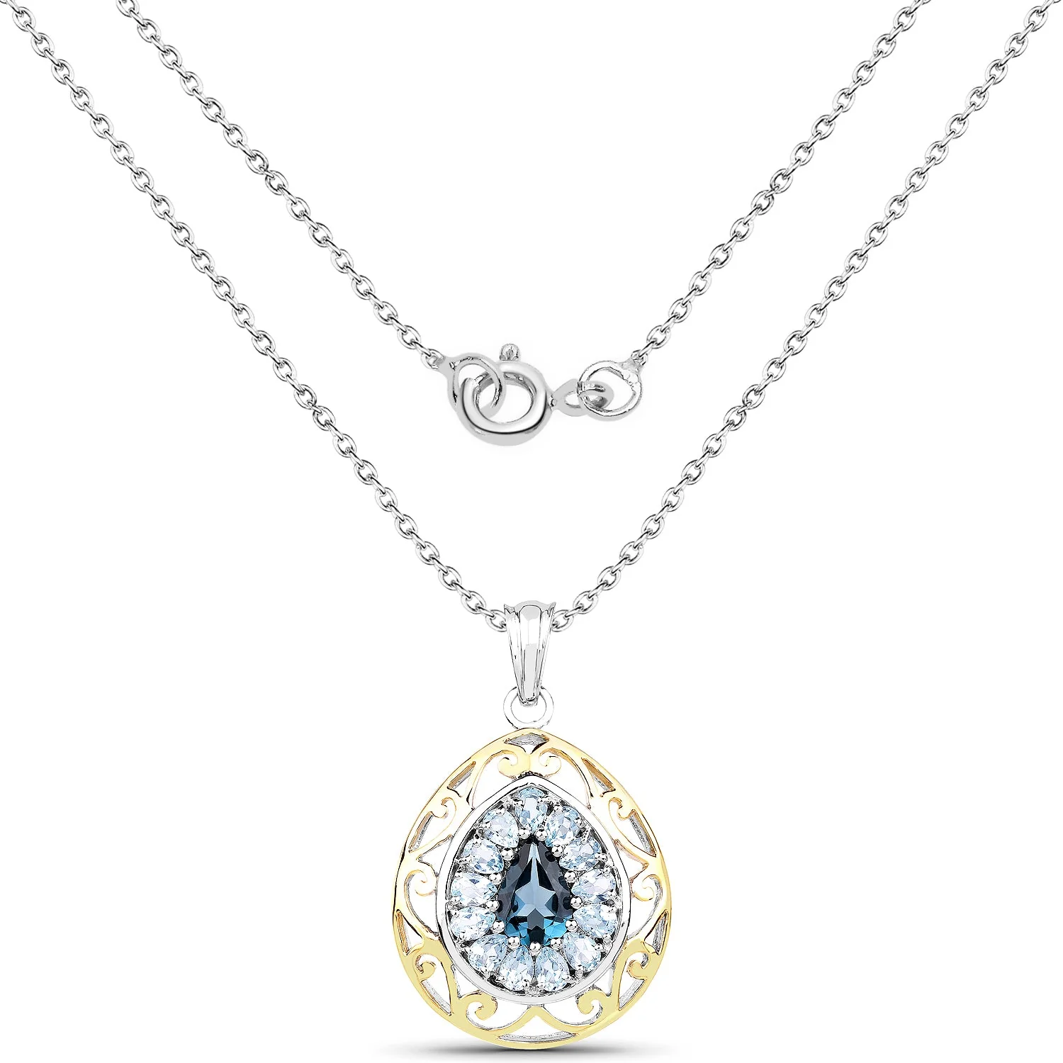 18K Yellow Gold Plated 4.44 Carat Genuine London Blue Topaz and Blue Topaz .925 Sterling Silver Pendant - Image 2