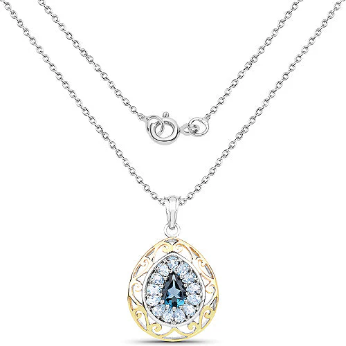 18K Yellow Gold Plated 4.44 Carat Genuine London Blue Topaz and Blue Topaz .925 Sterling Silver Pendant - Image 4