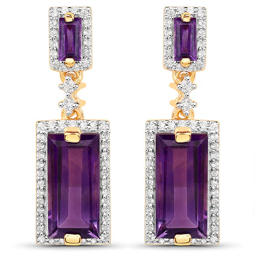 18K Yellow Gold Plated 6.01 Carat Genuine Emerald and White Topaz .925 Sterling Silver Earrings - Image 2