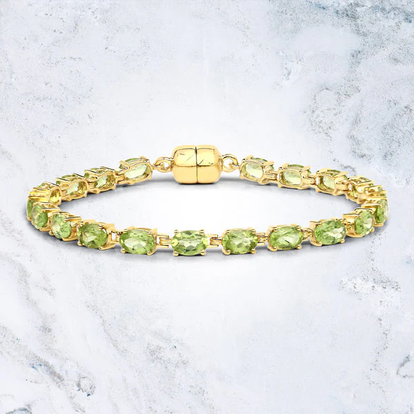18K Yellow Gold Plated 9.03 Carat Genuine Peridot .925 Sterling Silver Bracelet - Image 2