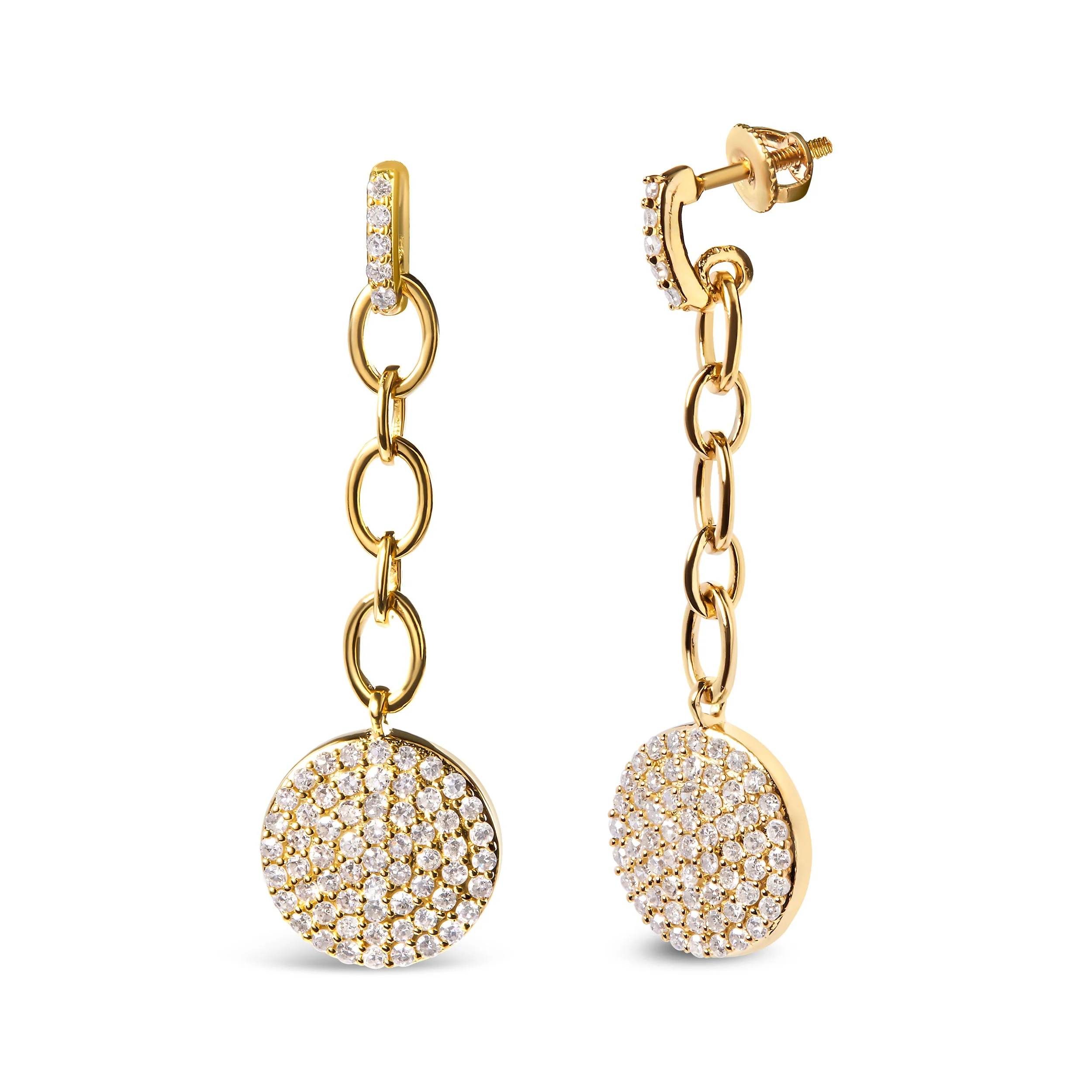 18K Yellow Gold Plated .925 Sterling Silver 1.0 Cttw Diamond Composite Cluster Dangle Chain Earrings (I-J Color, I1-I2 Clarity) - Image 2