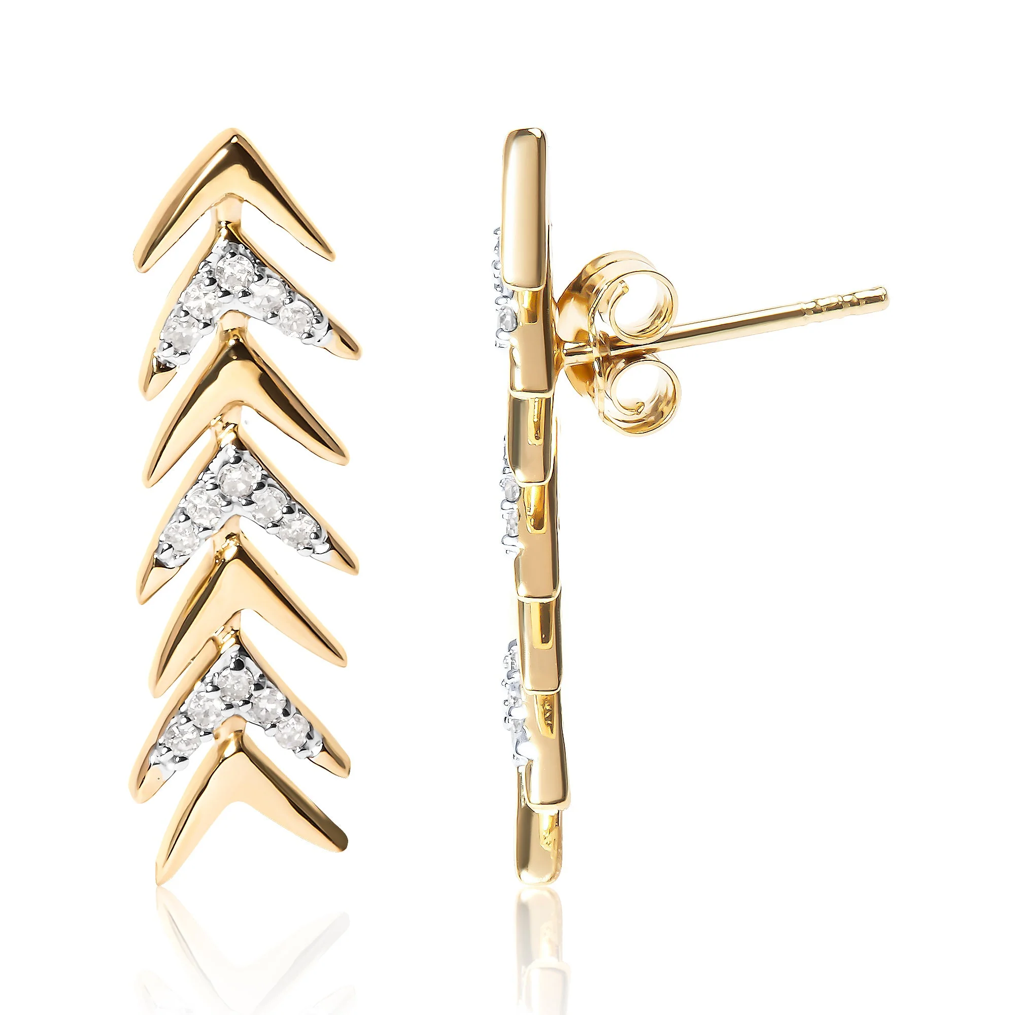 18K Yellow Gold Plated .925 Sterling Silver 1/5 Cttw Diamond Chevron Arrow Stud Earring (I-J Color, I2-I3 Clarity) - Image 3