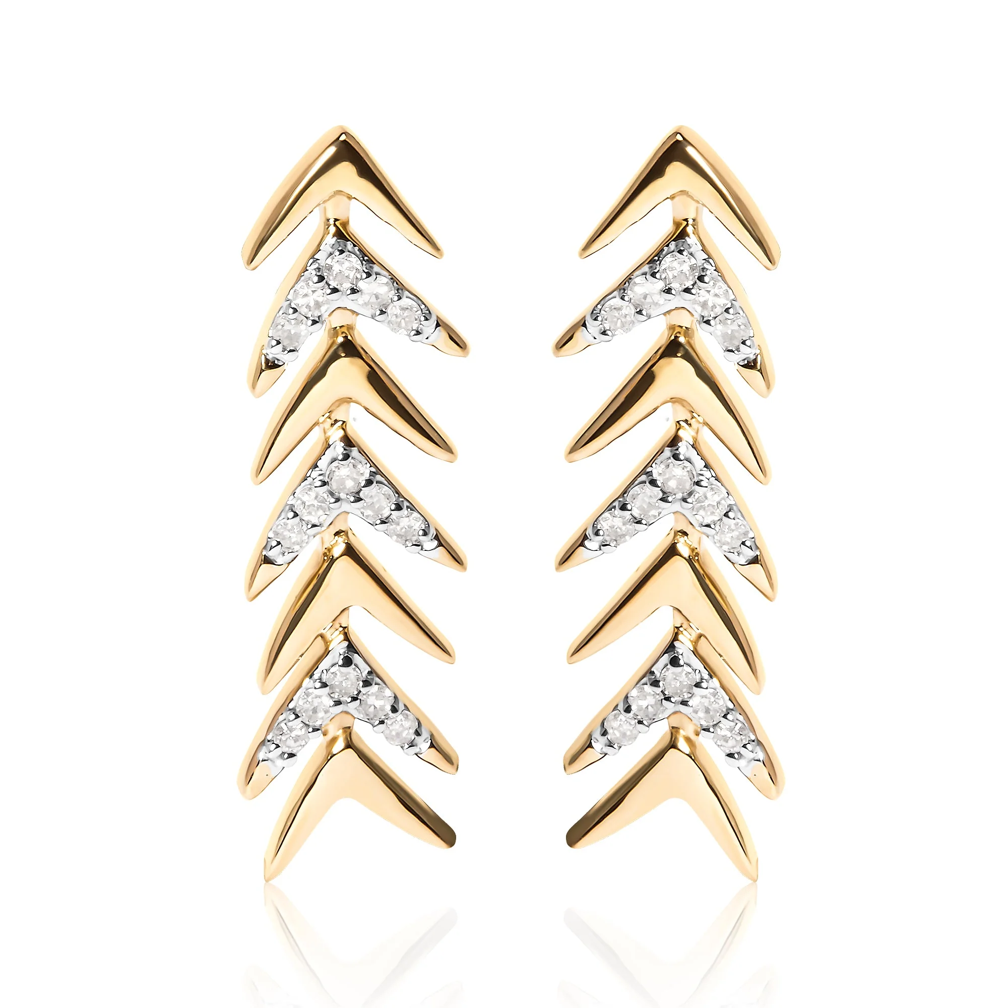 18K Yellow Gold Plated .925 Sterling Silver 1/5 Cttw Diamond Chevron Arrow Stud Earring (I-J Color, I2-I3 Clarity) - Image 4