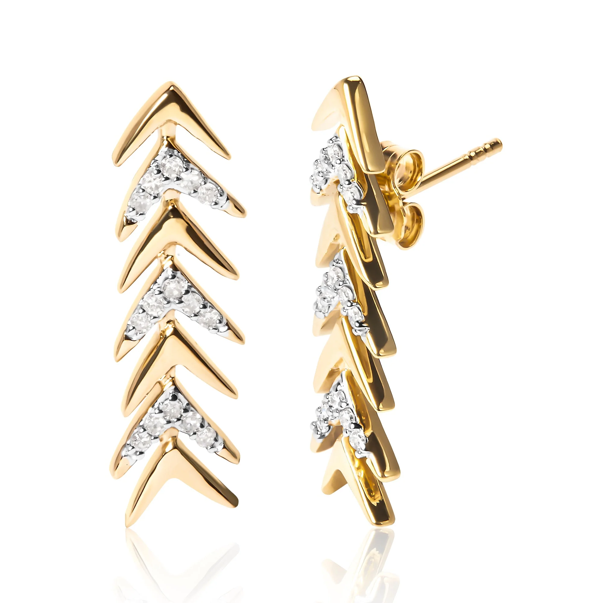 18K Yellow Gold Plated .925 Sterling Silver 1/5 Cttw Diamond Chevron Arrow Stud Earring (I-J Color, I2-I3 Clarity) - Image 5