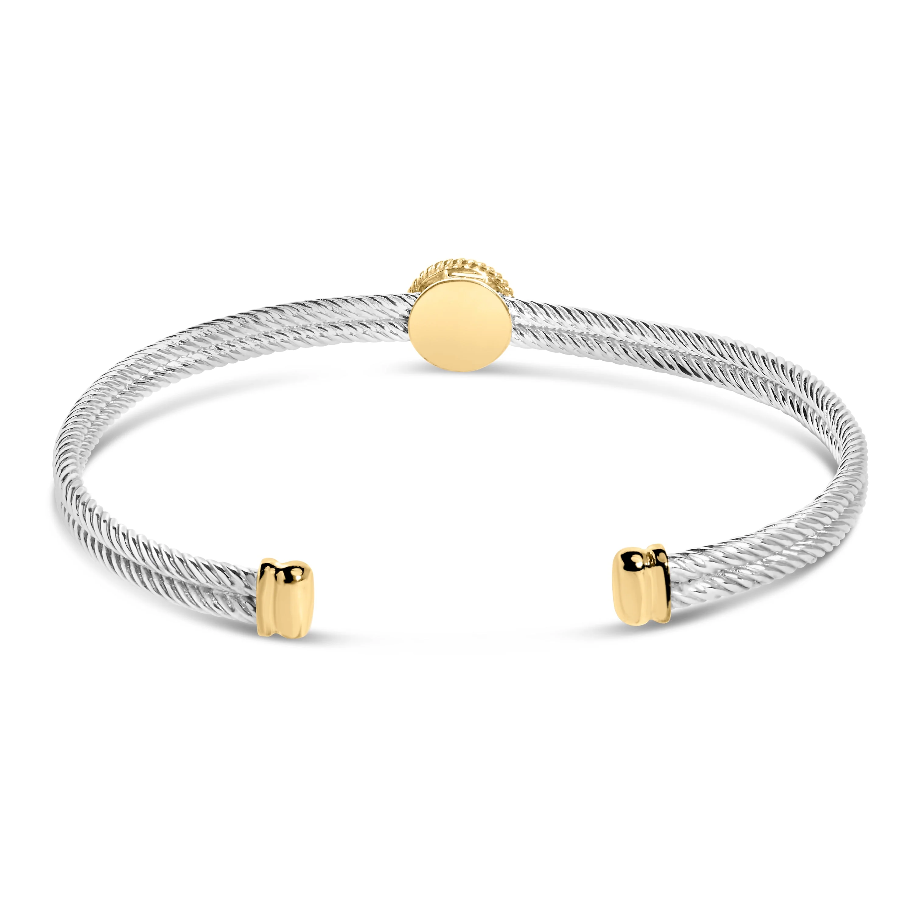 18K Yellow Gold Plated .925 Sterling Silver Diamond Accent  and Fleur Di Lis Medallion Bangle Bracelet (I-J Color, SI1-SI2 Clarity) - 7.25 Inches - Image 5