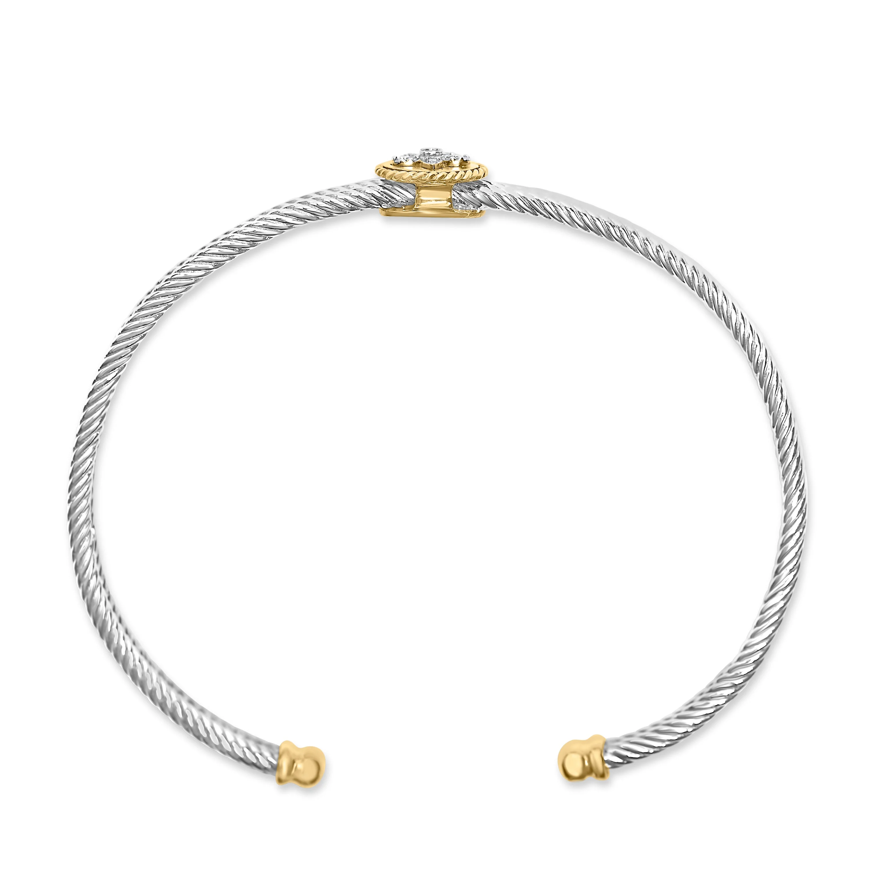 18K Yellow Gold Plated .925 Sterling Silver Diamond Accent  and Fleur Di Lis Medallion Bangle Bracelet (I-J Color, SI1-SI2 Clarity) - 7.25 Inches - Image 6