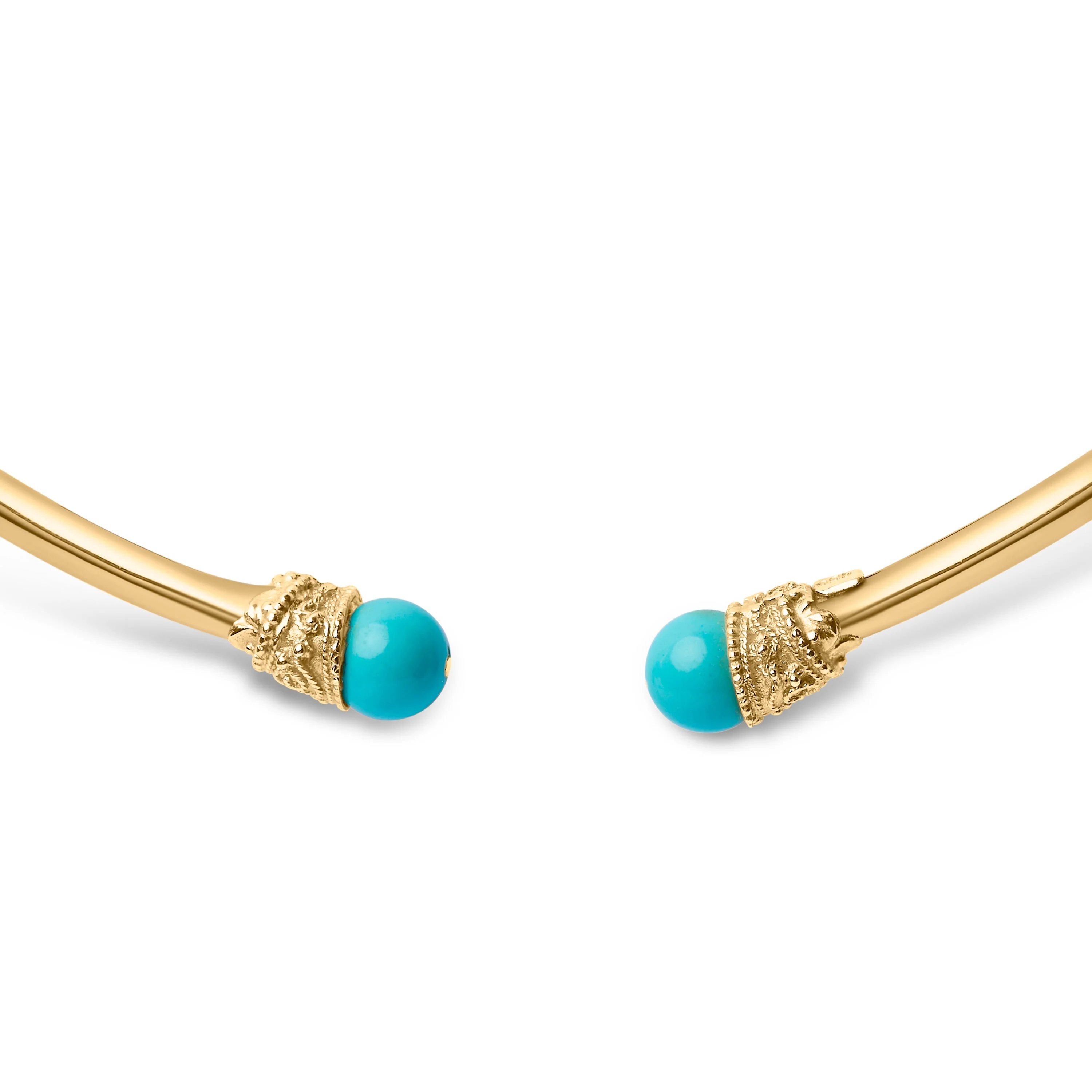18K Yellow Gold Sculpted Collar Necklace with Turquoise Cabochon Ends - Image 2