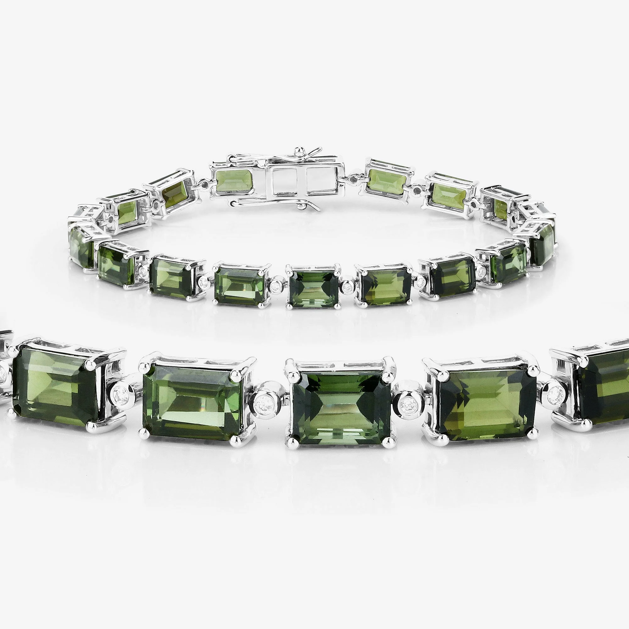 19.04 Carat Genuine Green Tourmaline and White Diamond 14K White Gold Bracelet - Image 3