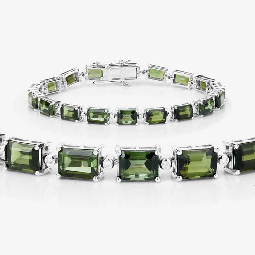 19.04 Carat Genuine Green Tourmaline and White Diamond 14K White Gold Bracelet - Image 9