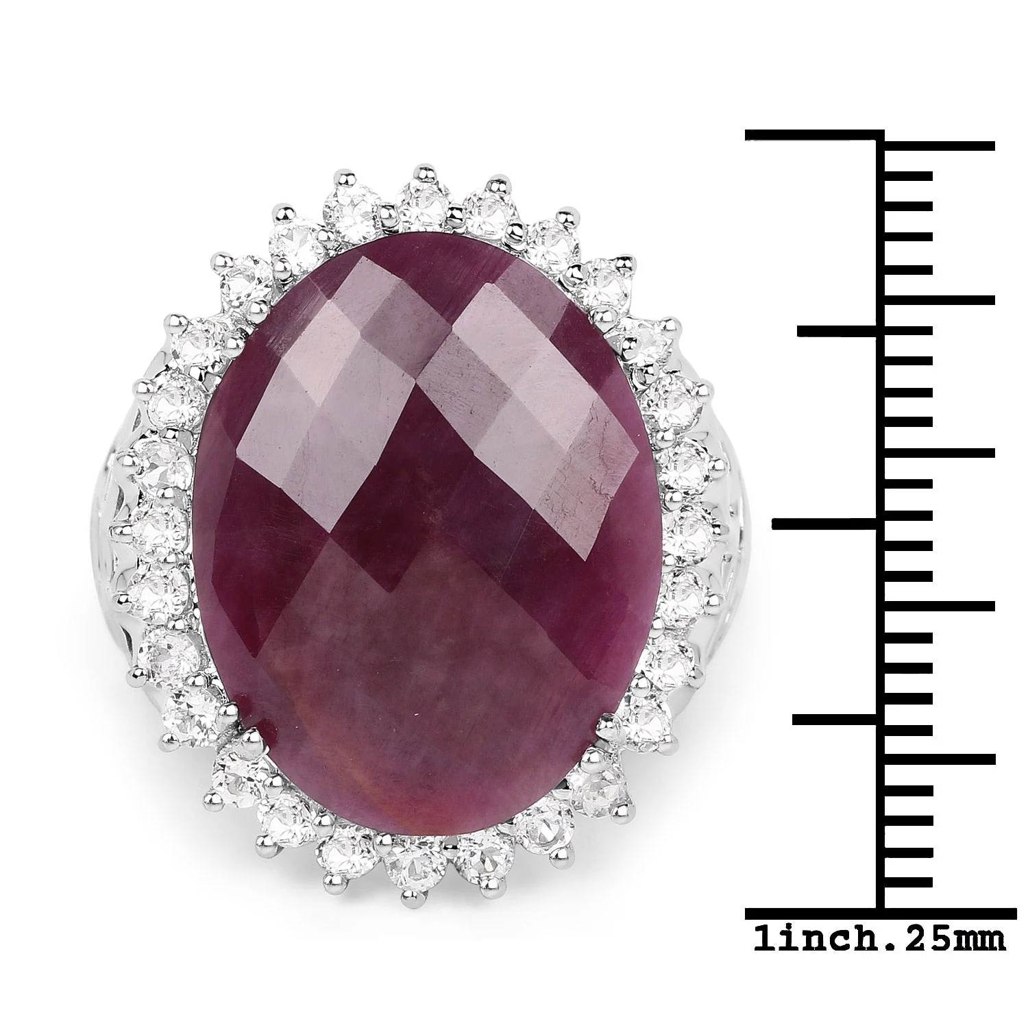 19.12 Carat Genuine Ruby and White Topaz .925 Sterling Silver Ring - Image 3